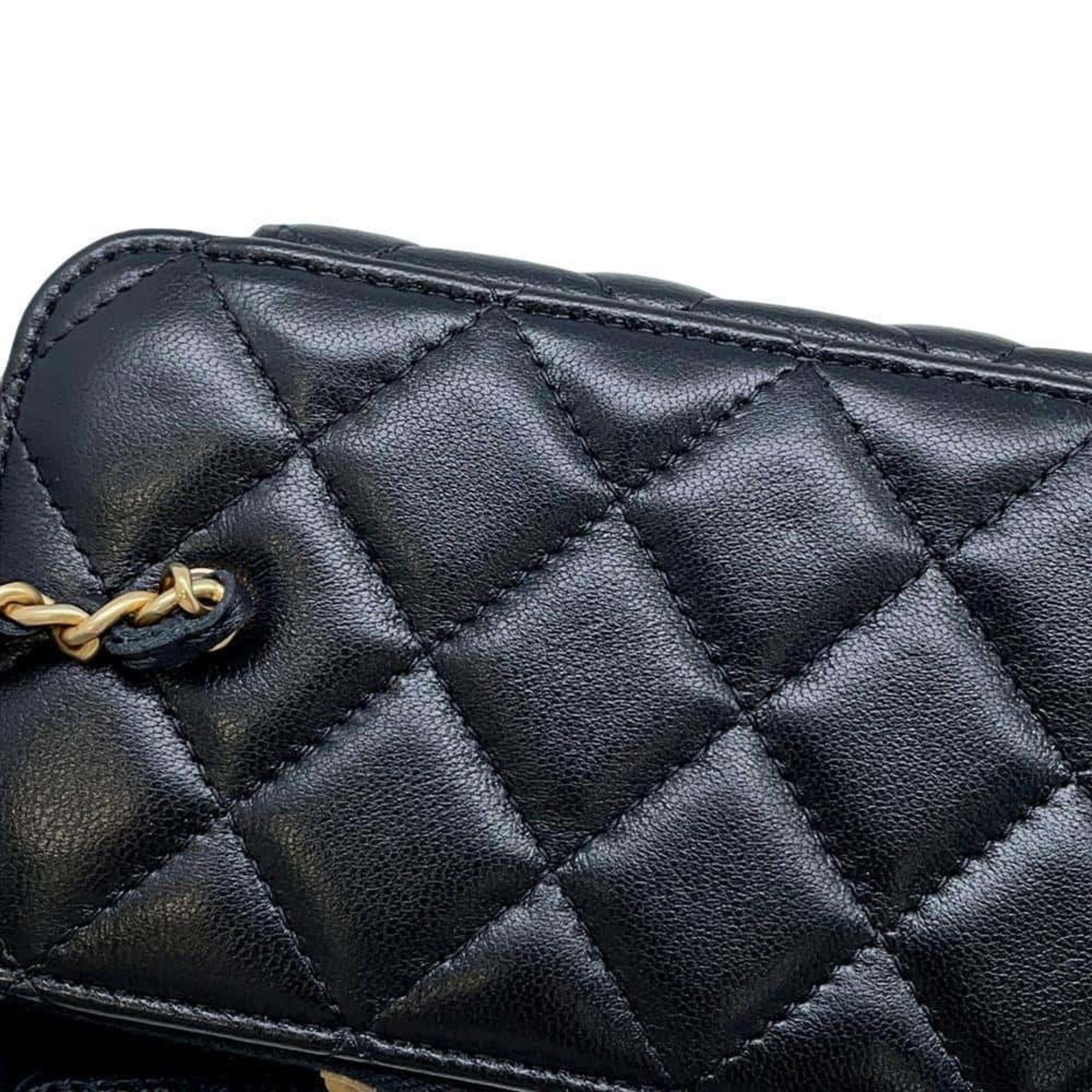 Chanel Chain Shoulder Bag Matelasse Coco Mark Lambskin Vanity AP3940 CHANEL Black