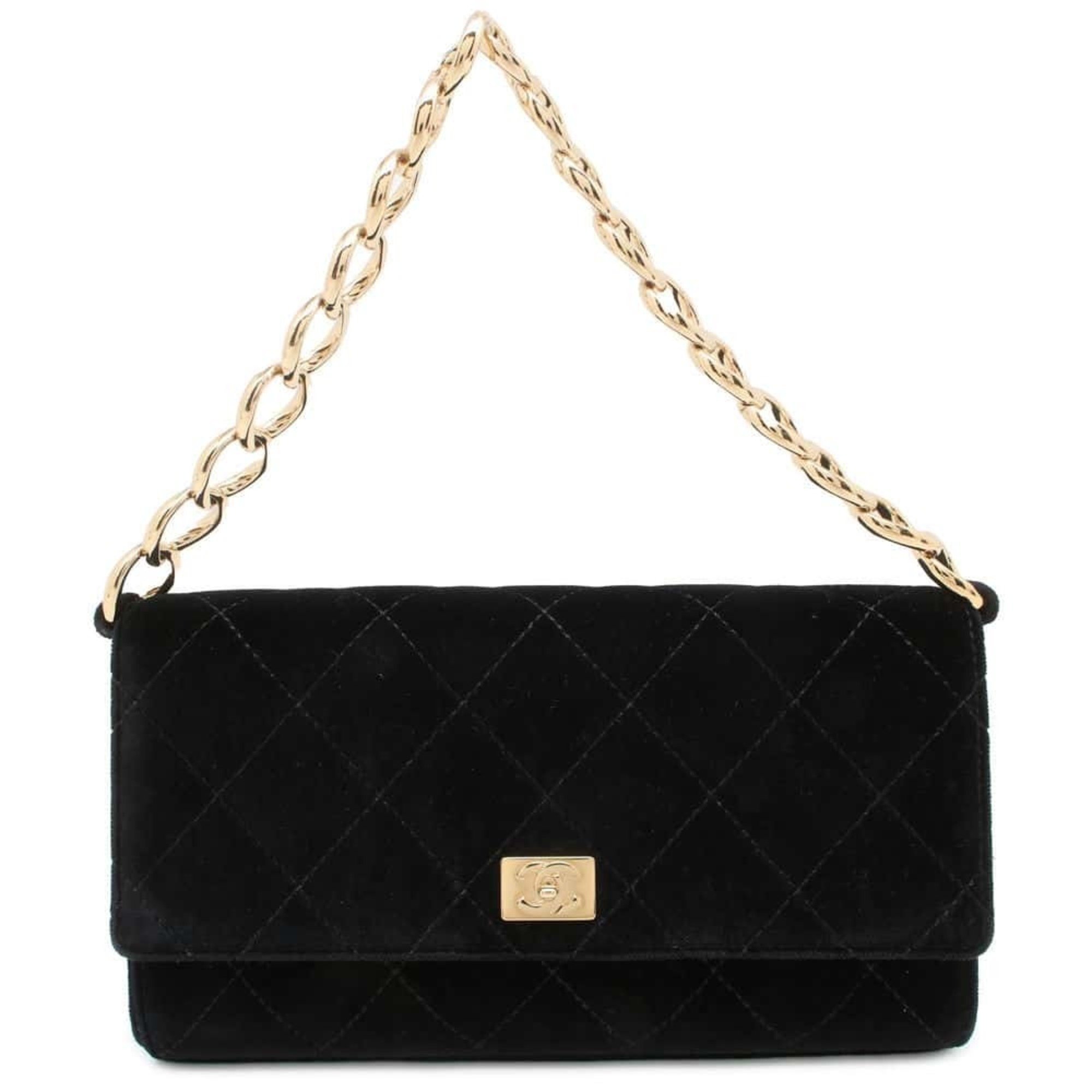 Chanel handbag, matelasse, coco mark, velour, CHANEL, black, chain, velvet