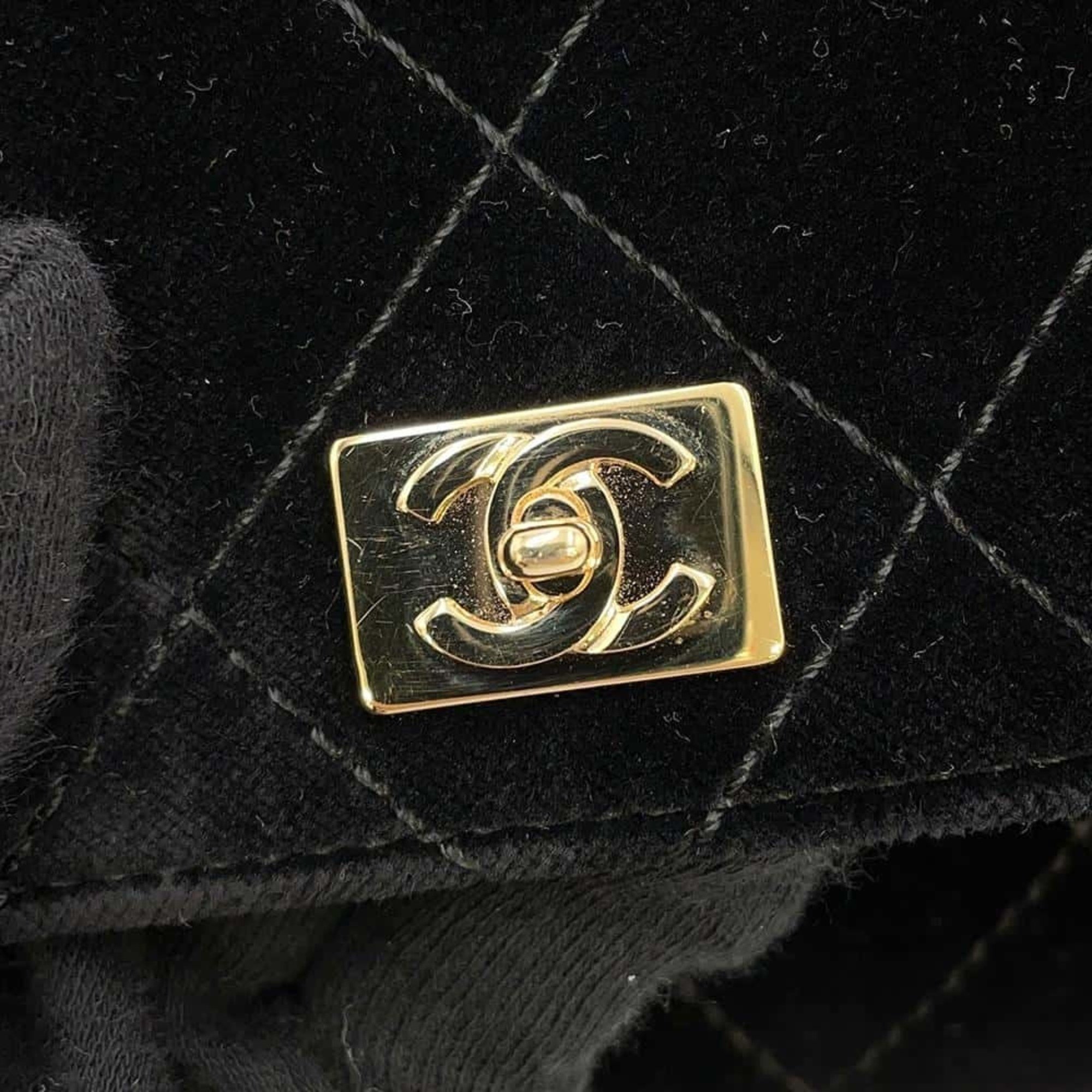 Chanel handbag, matelasse, coco mark, velour, CHANEL, black, chain, velvet