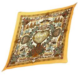 HERMES Hermes Pleated Scarf Carré 90 Decoupages by Anne Rosat 100% Silk Yellow/Multicolor aq10483