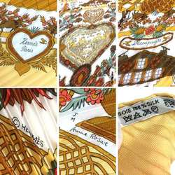 HERMES Hermes Pleated Scarf Carré 90 Decoupages by Anne Rosat 100% Silk Yellow/Multicolor aq10483