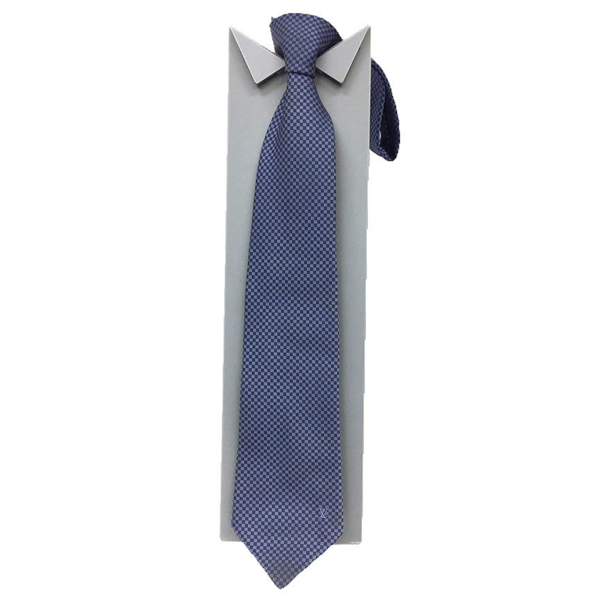 LOUIS VUITTON Louis Vuitton Tie Cravate Micro Damier M78750 Marine Blue Navy 100% Silk Men's