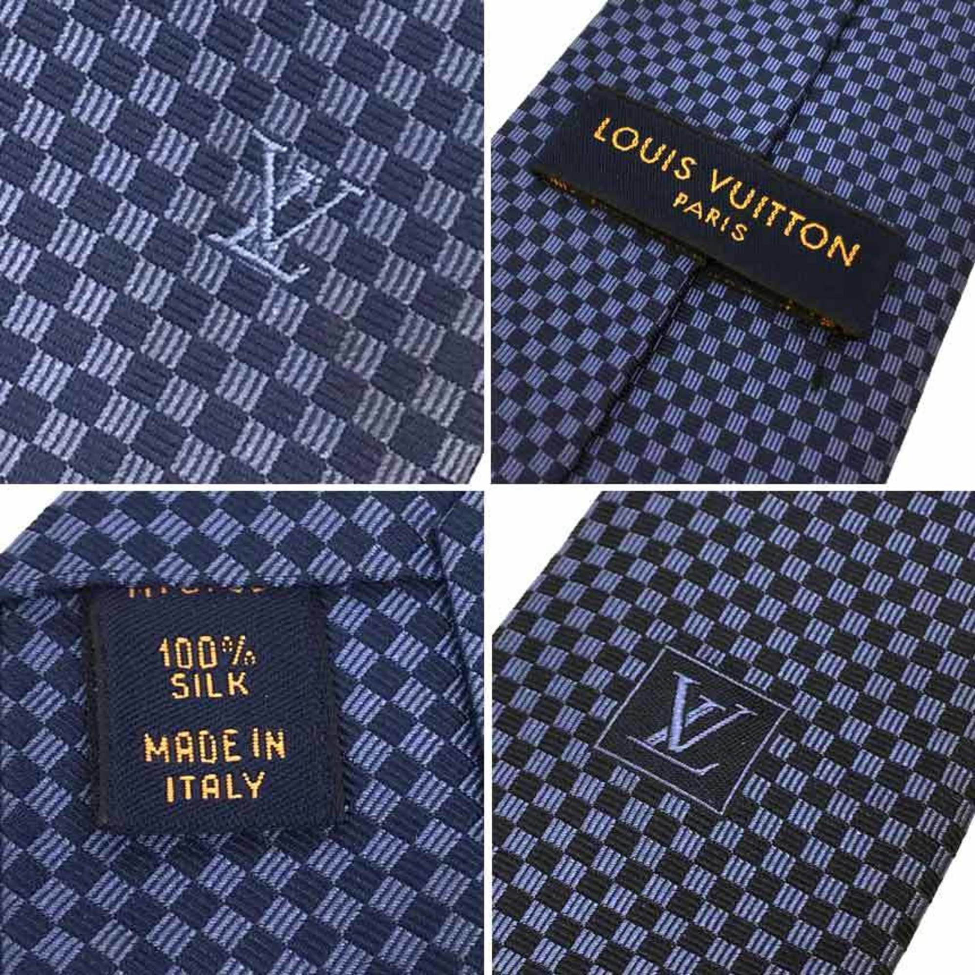 LOUIS VUITTON Louis Vuitton Tie Cravate Micro Damier M78750 Marine Blue Navy 100% Silk Men's