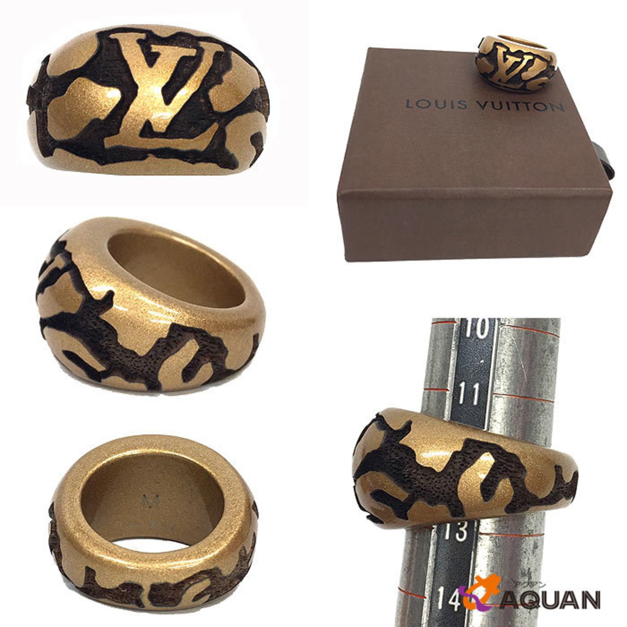 Louis Vuitton LOUIS VUITTON Berg Leo Monogram GA0079 Wood Ring Medium Brown Gold Leopard Women's