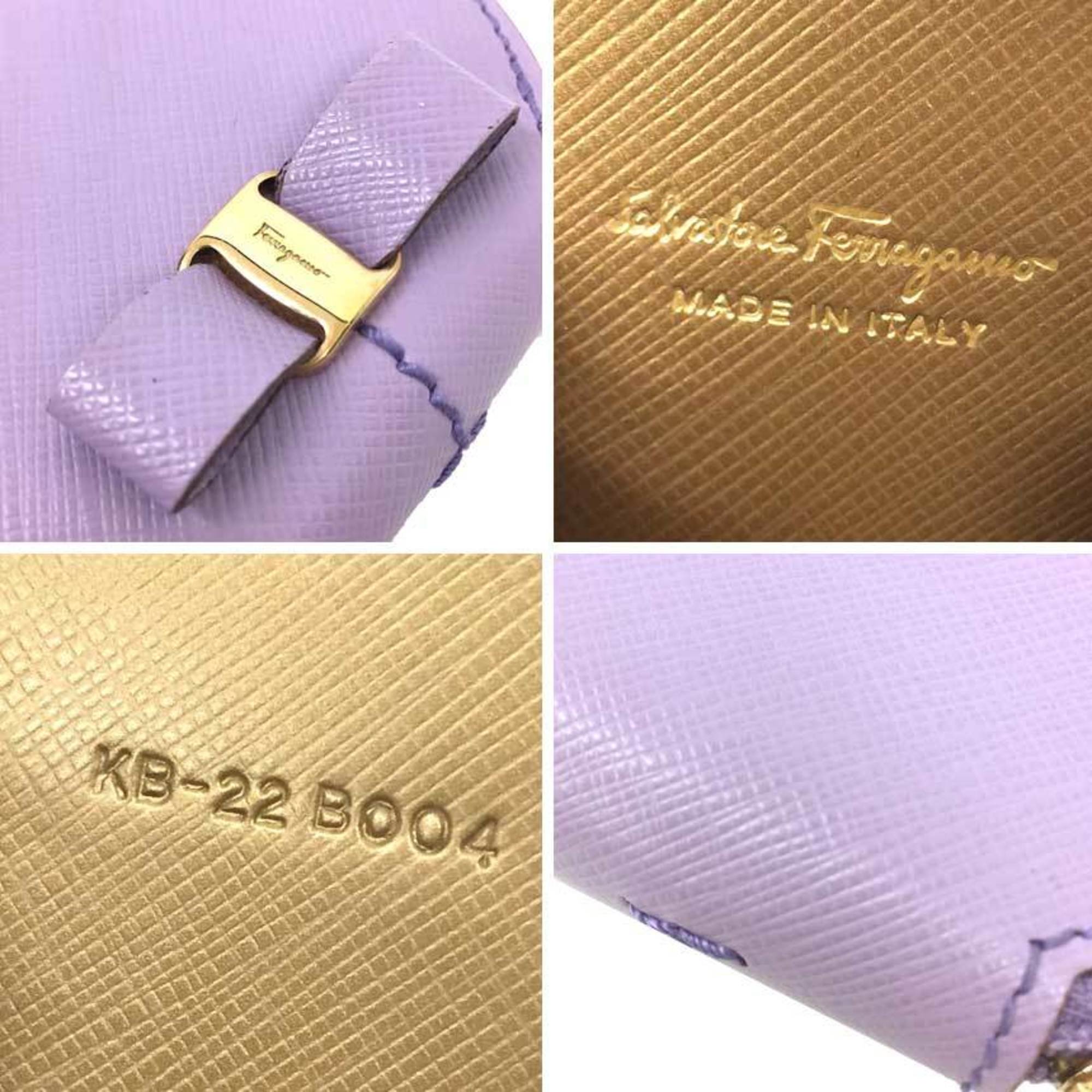 Salvatore Ferragamo Vara Ribbon Coin Case Leather Purple Wallet Purse KB-22 B004 Small for Women