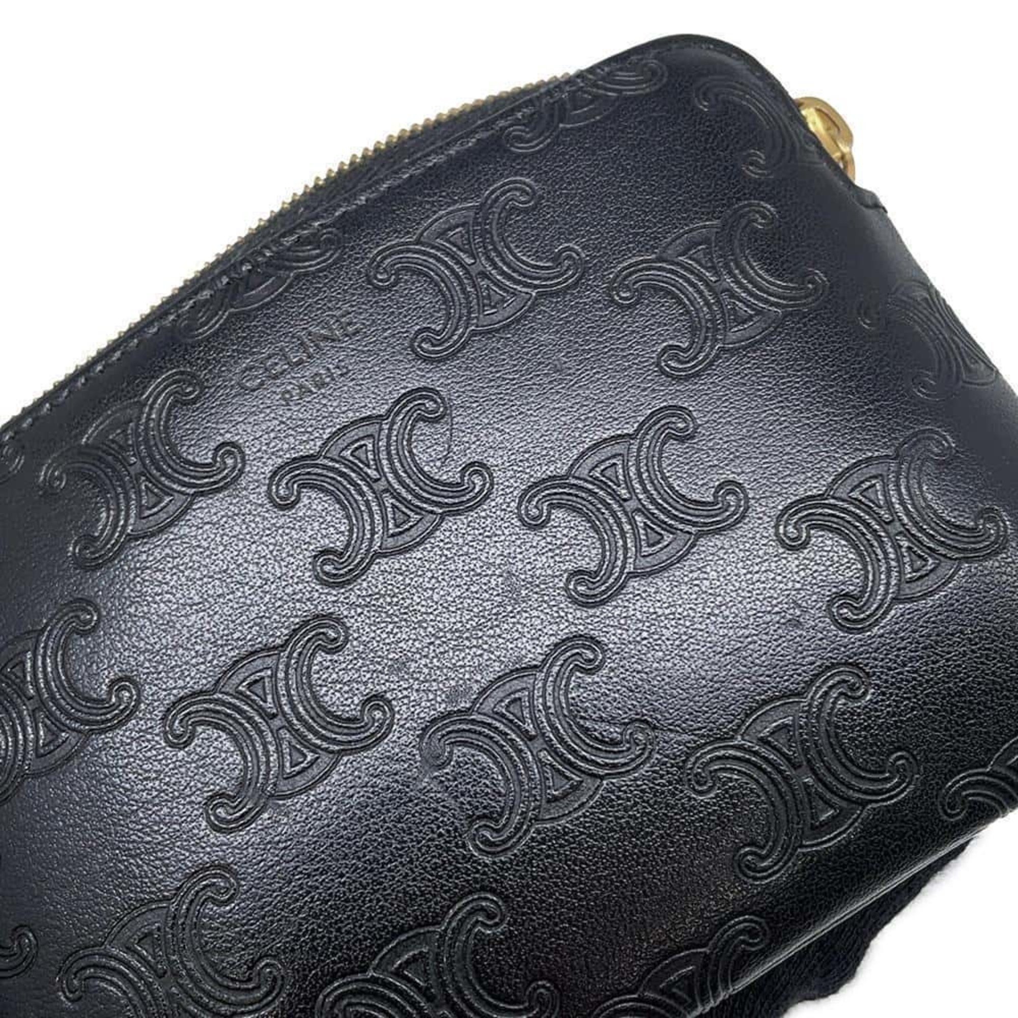 CELINE Wallet/Coin Case Triomphe Leather 10C663BFU.38NO Pouch Black