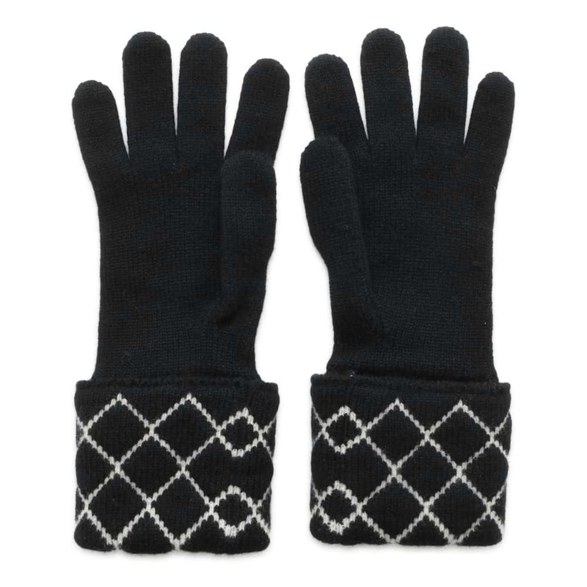 Chanel Gloves Matelasse Coco Mark Cashmere CHANEL Black White