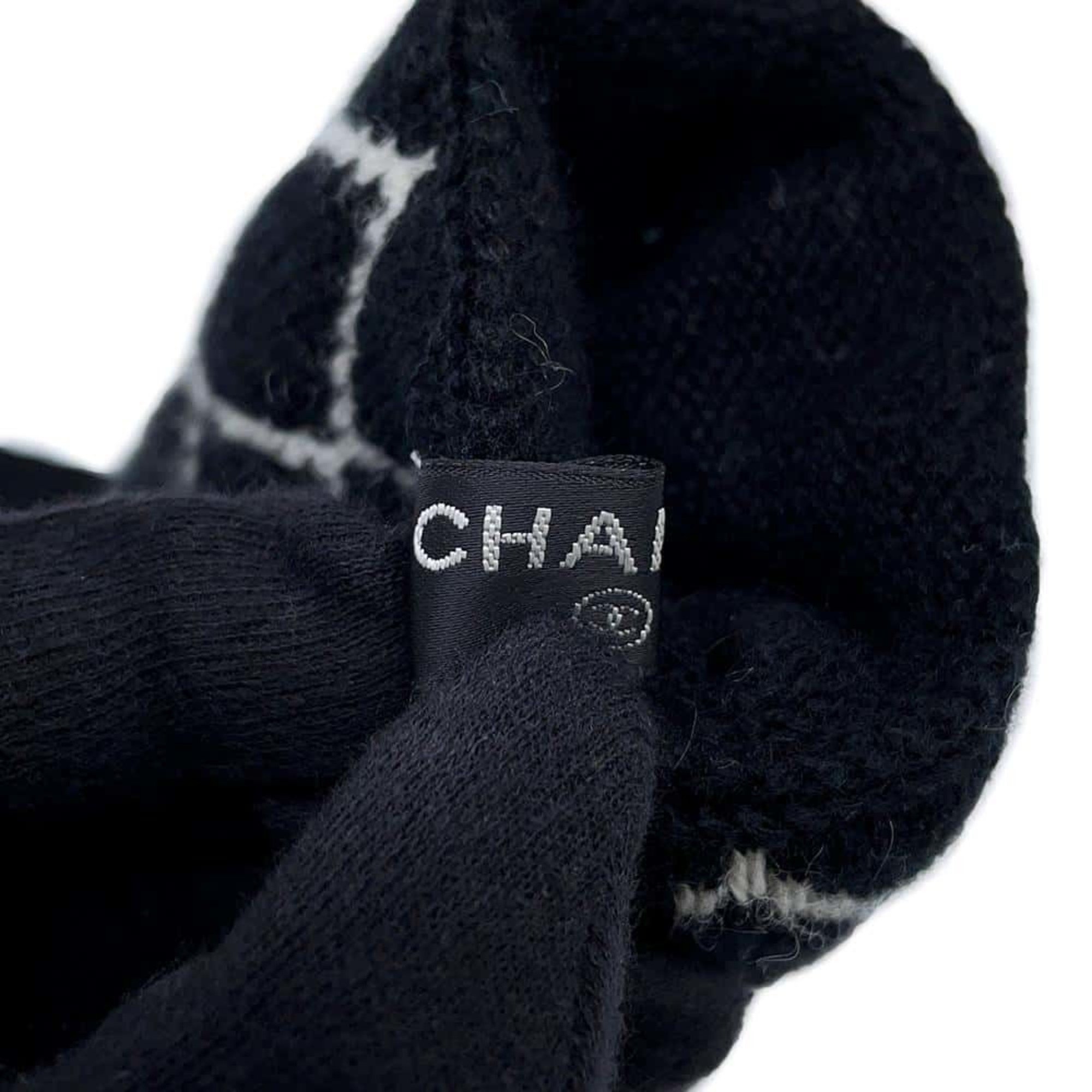 Chanel Gloves Matelasse Coco Mark Cashmere CHANEL Black White