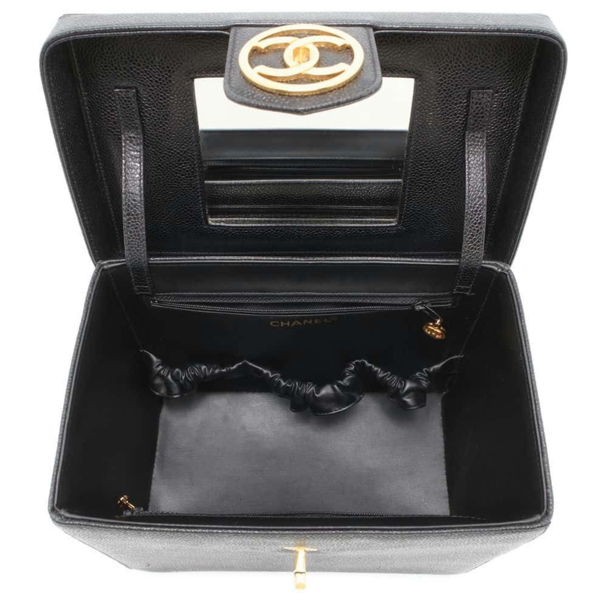 Chanel Vanity Bag Coco Mark Caviar Skin A01999 CHANEL Pouch 2way Shoulder Black