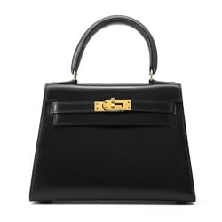 Hermes handbag Kelly, outer stitching, black box calf, 〇S stamp, 2-way shoulder,