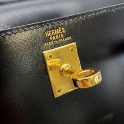 Hermes handbag Kelly, outer stitching, black box calf, 〇S stamp, 2-way shoulder,