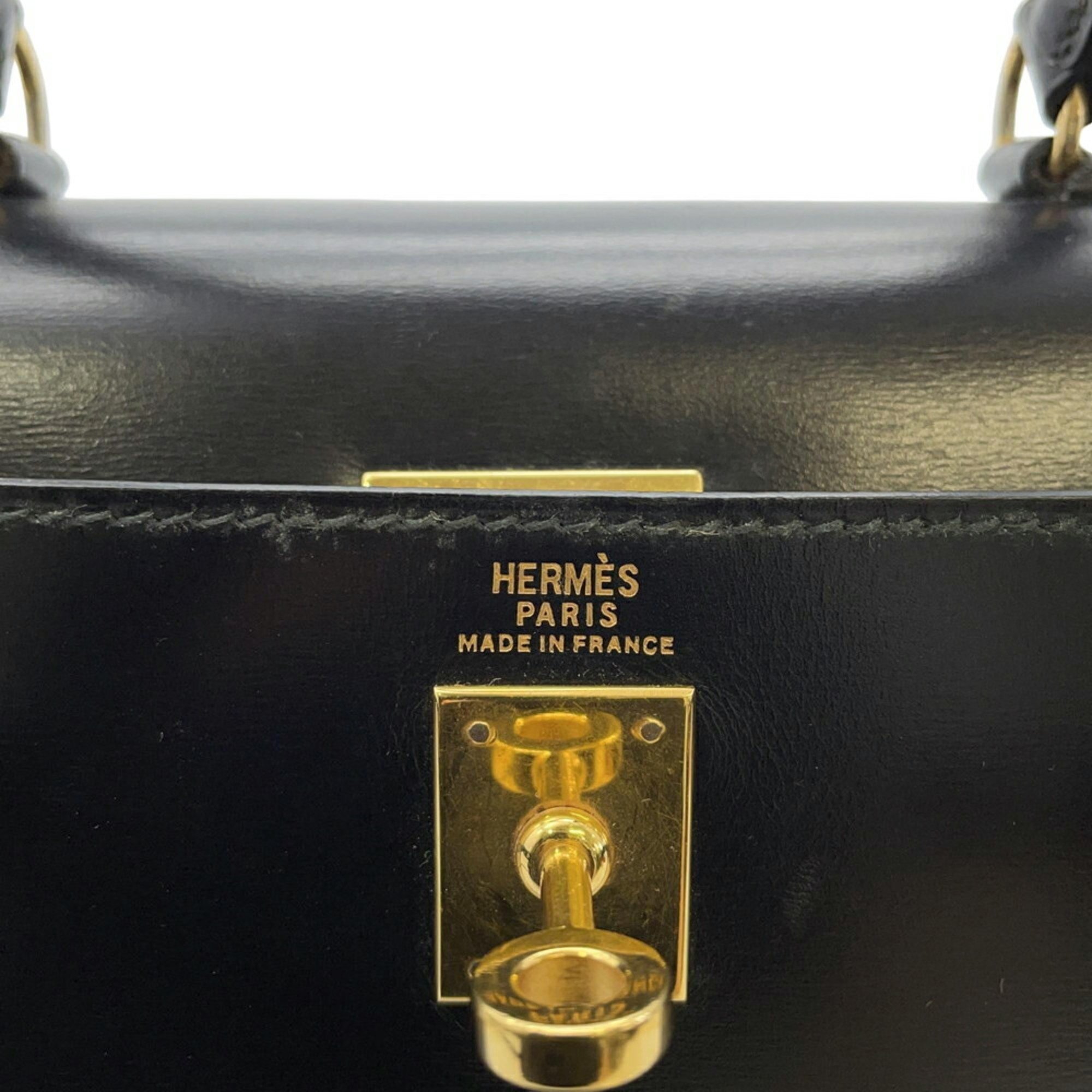 Hermes handbag Kelly, outer stitching, black box calf, 〇S stamp, 2-way shoulder,