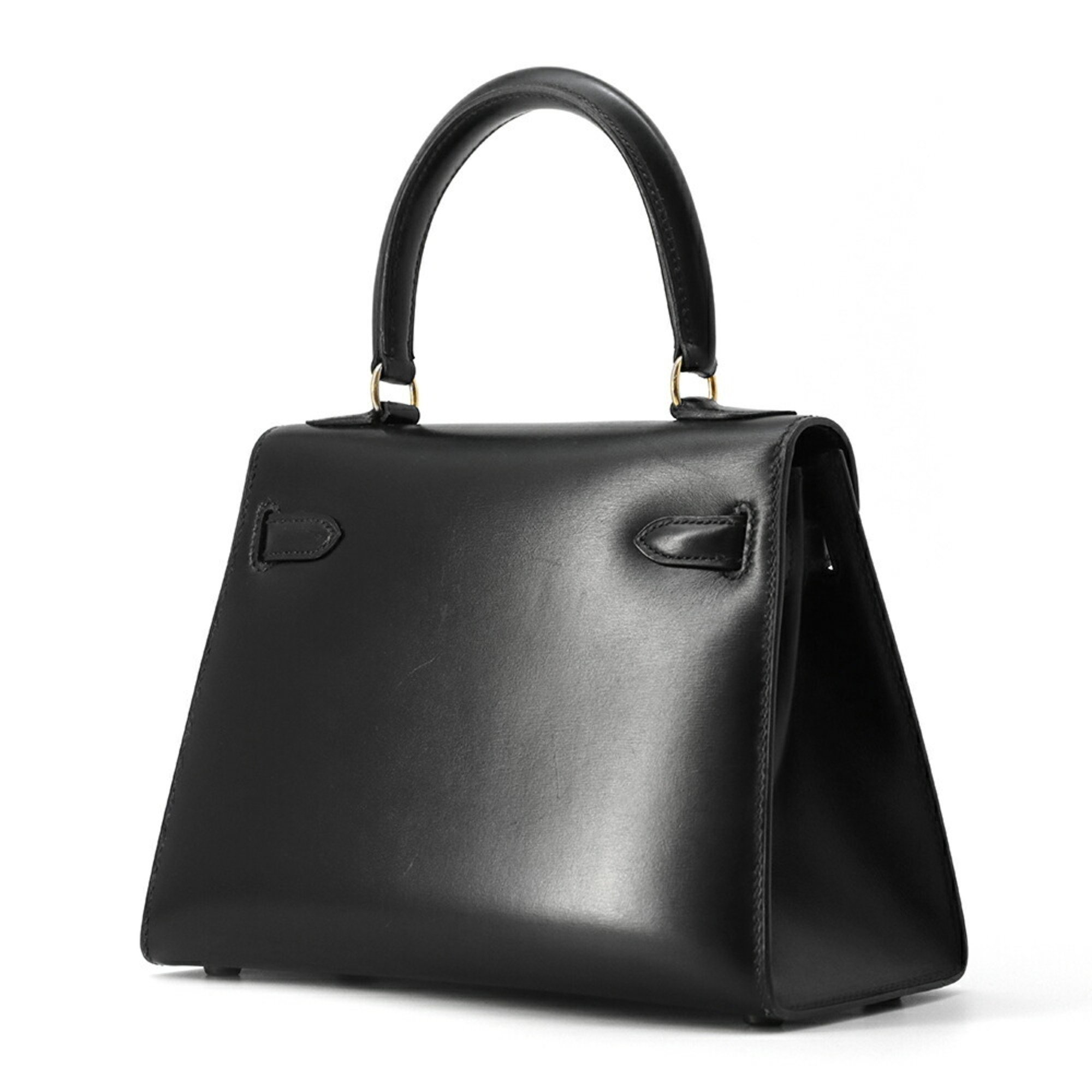 Hermes handbag Kelly, outer stitching, black box calf, 〇S stamp, 2-way shoulder,