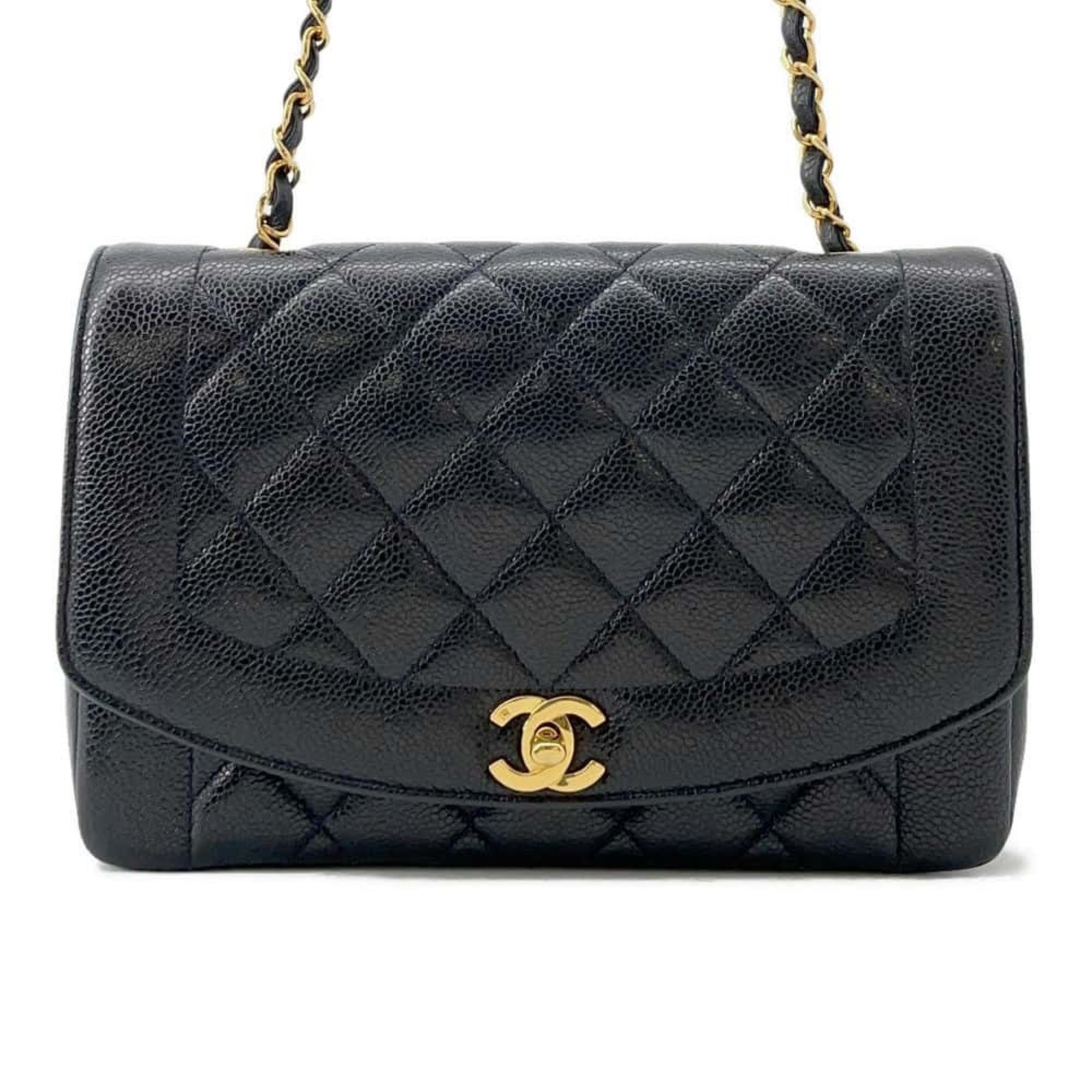 Chanel Chain Shoulder Bag Matelasse 25 Coco Mark Diana Caviar Skin A01165 CHANEL Black