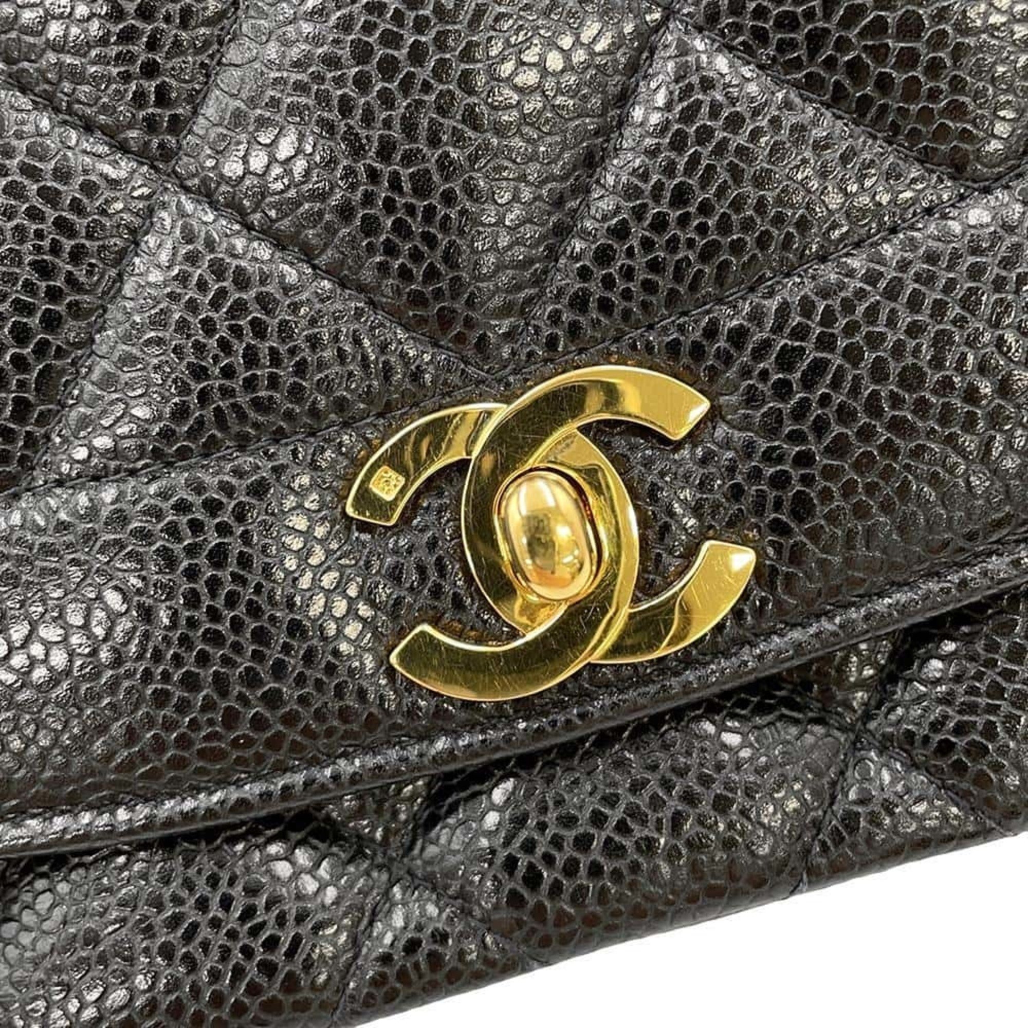 Chanel Chain Shoulder Bag Matelasse 25 Coco Mark Diana Caviar Skin A01165 CHANEL Black