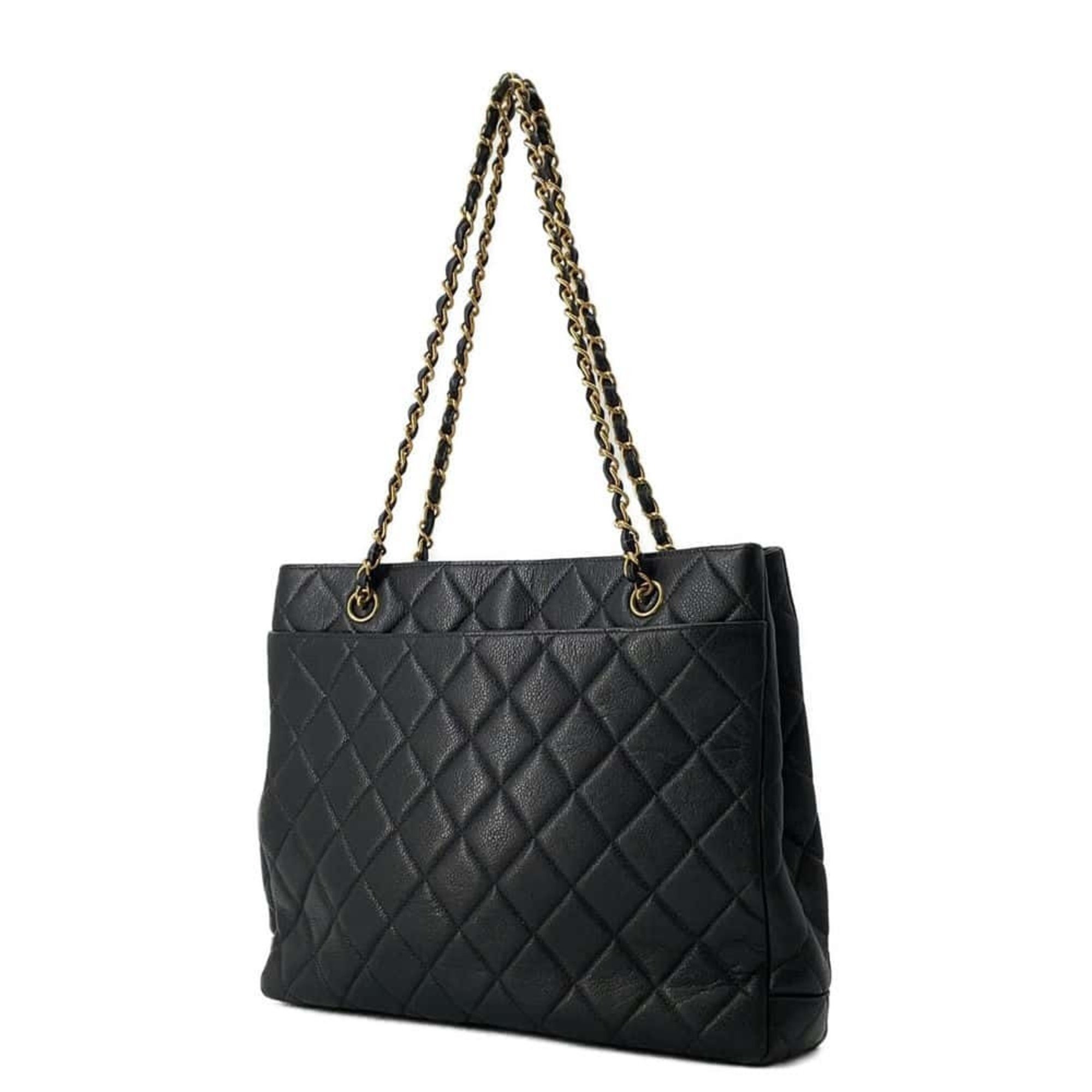 Chanel Chain Shoulder Bag Matelasse Coco Mark Caviar Skin CHANEL Tote Black