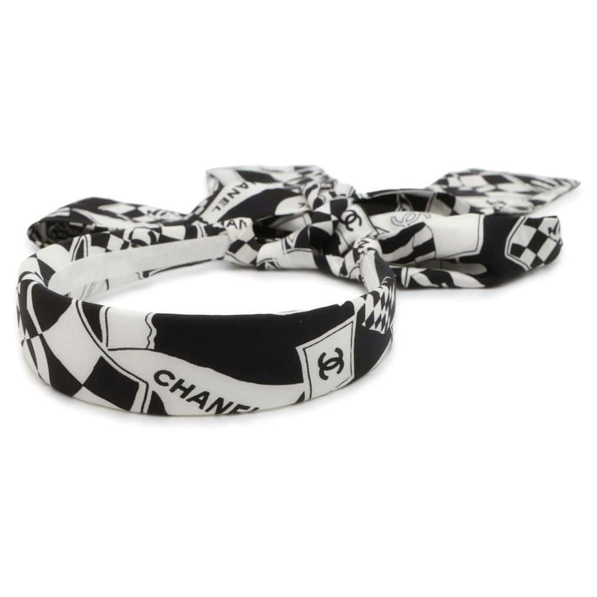 Chanel headband Coco mark silk CHANEL hair black white