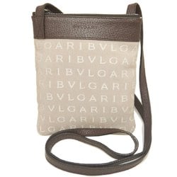 BVLGARI Bulgari Pochette 22588 Shoulder Bag Mania Canvas x Leather Beige Brown 252150