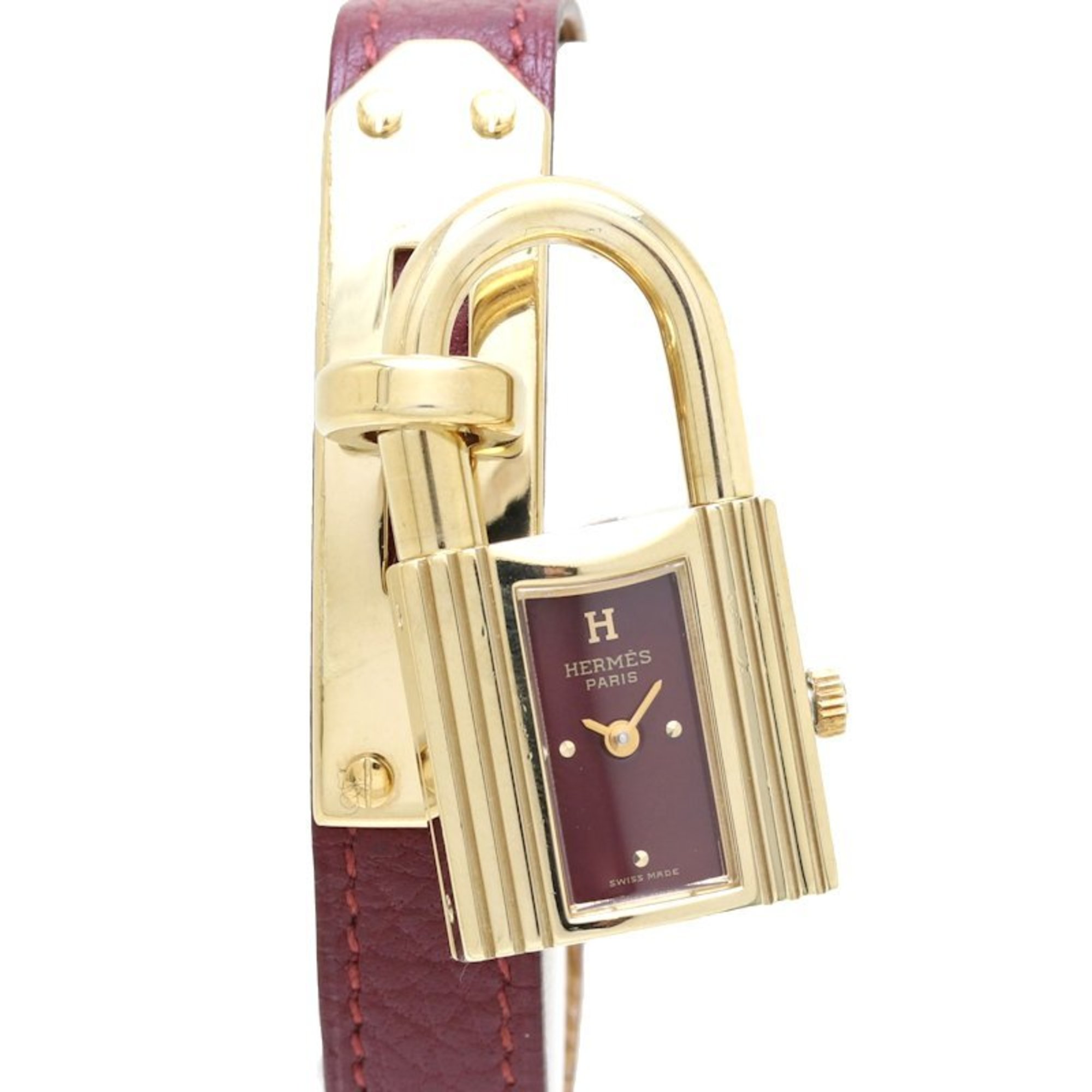 HERMES Kelly Watch KE1.201 〇T Engraved GP (Gold Plated) x Leather Women's 130273 Wristwatch