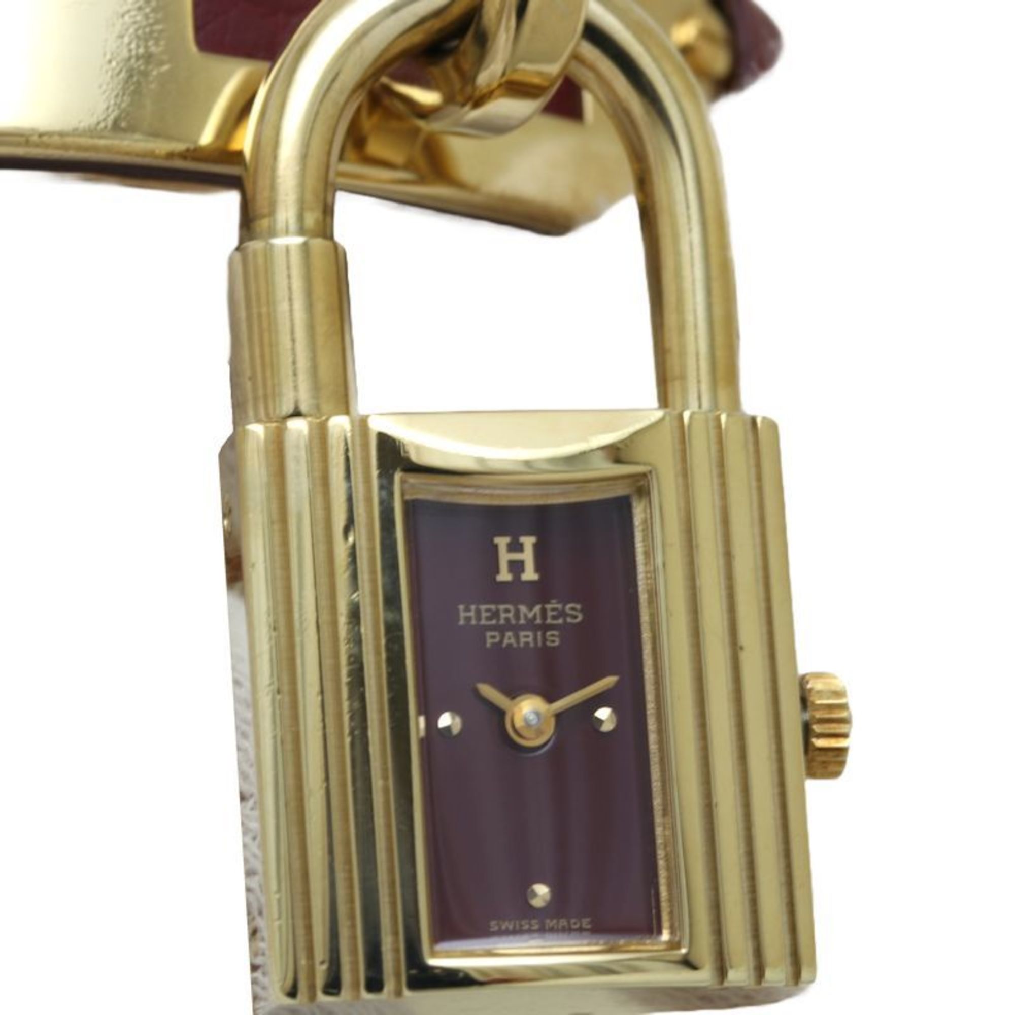 HERMES Kelly Watch KE1.201 〇T Engraved GP (Gold Plated) x Leather Women's 130273 Wristwatch