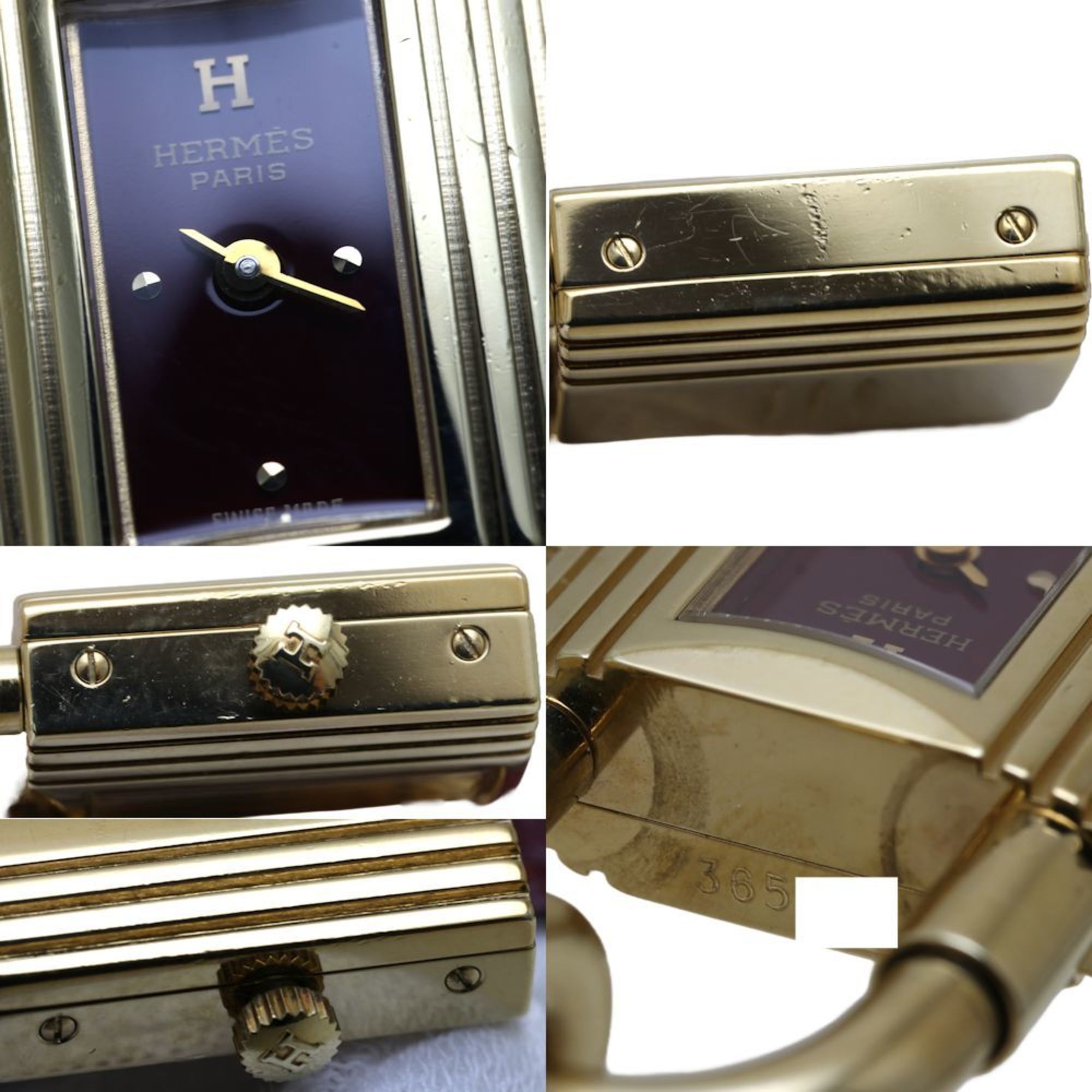 HERMES Kelly Watch KE1.201 〇T Engraved GP (Gold Plated) x Leather Women's 130273 Wristwatch