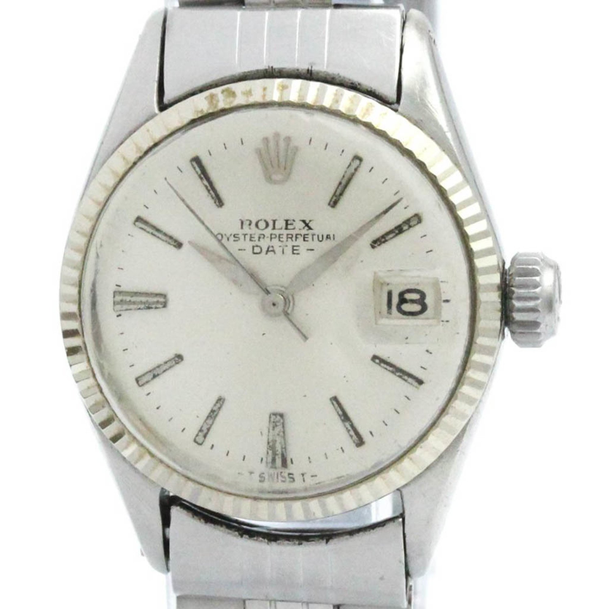 Vintage ROLEX Oyster Perpetual Date 6517 White Gold Steel Ladies Watch BF573276