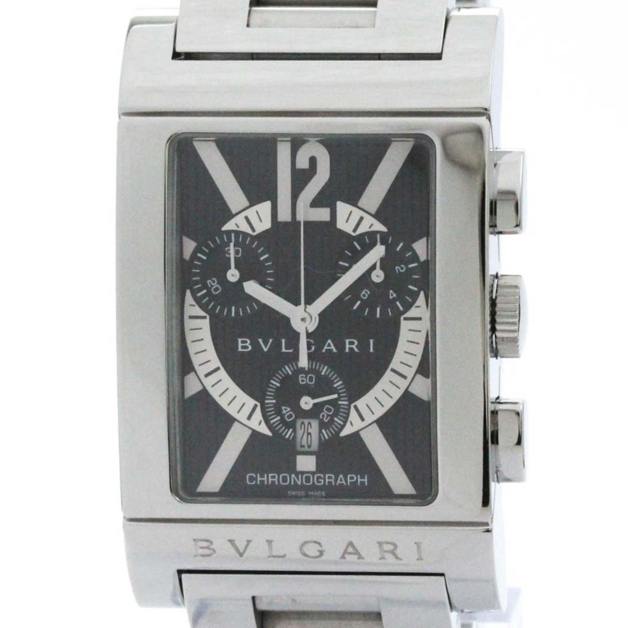 Polished BVLGARI Rettangolo Stainless Steel Quartz Mens Watch RTC49S BF576500