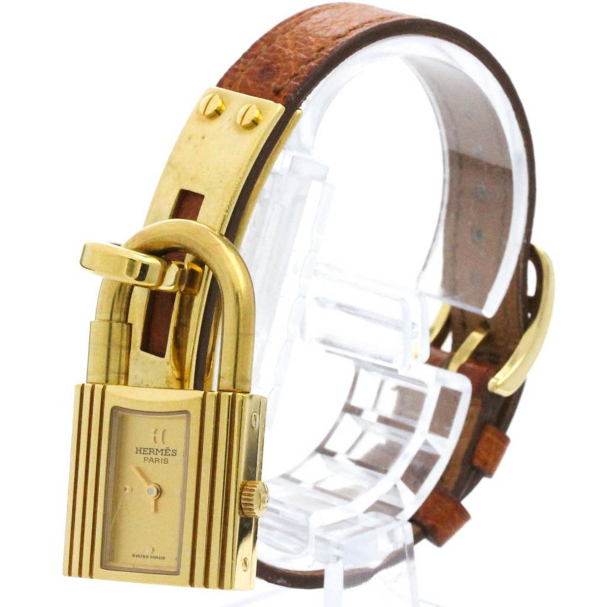 HERMES Kelly Watch Gold Plated Leather Quartz Ladies Watch KE1.201 BF576536