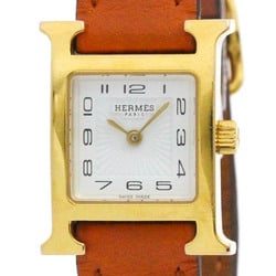 HERMES H Watch Gold Plated Leather Quartz Ladies Watch HH1.101 BF576543