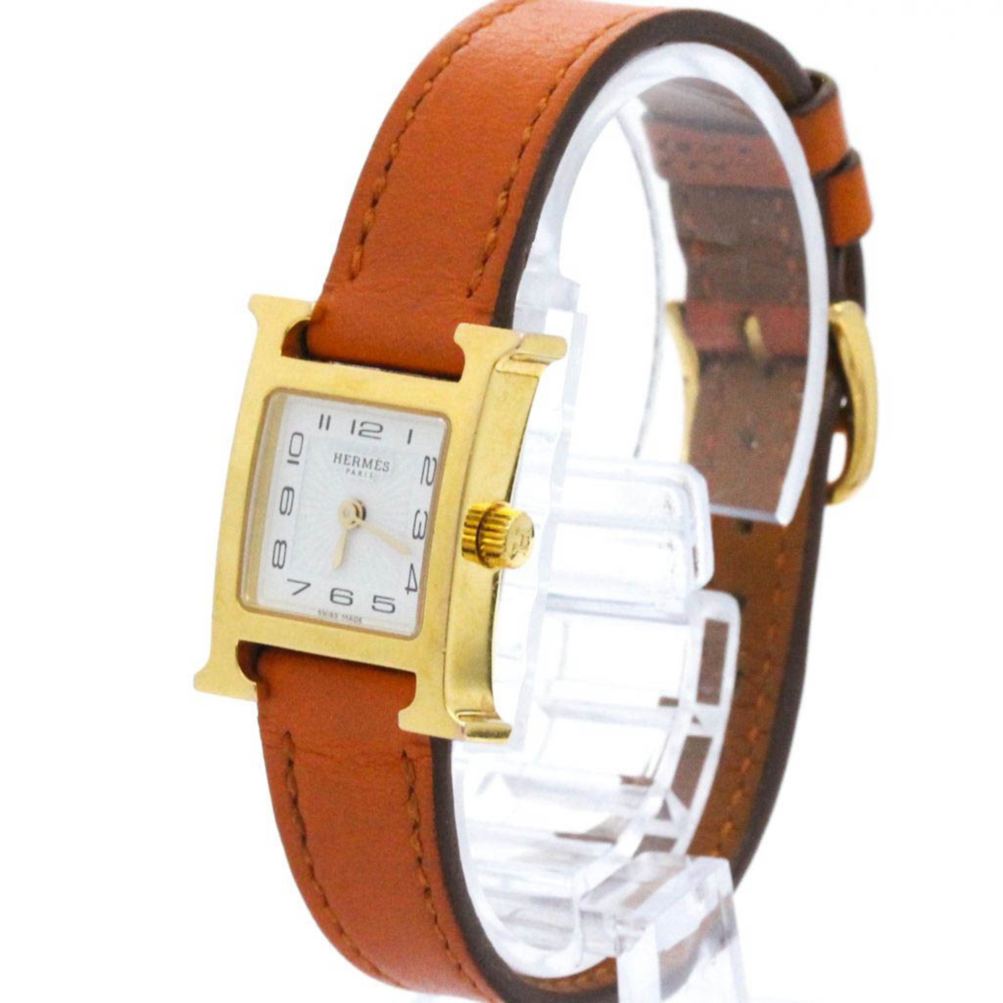 HERMES H Watch Gold Plated Leather Quartz Ladies Watch HH1.101 BF576543