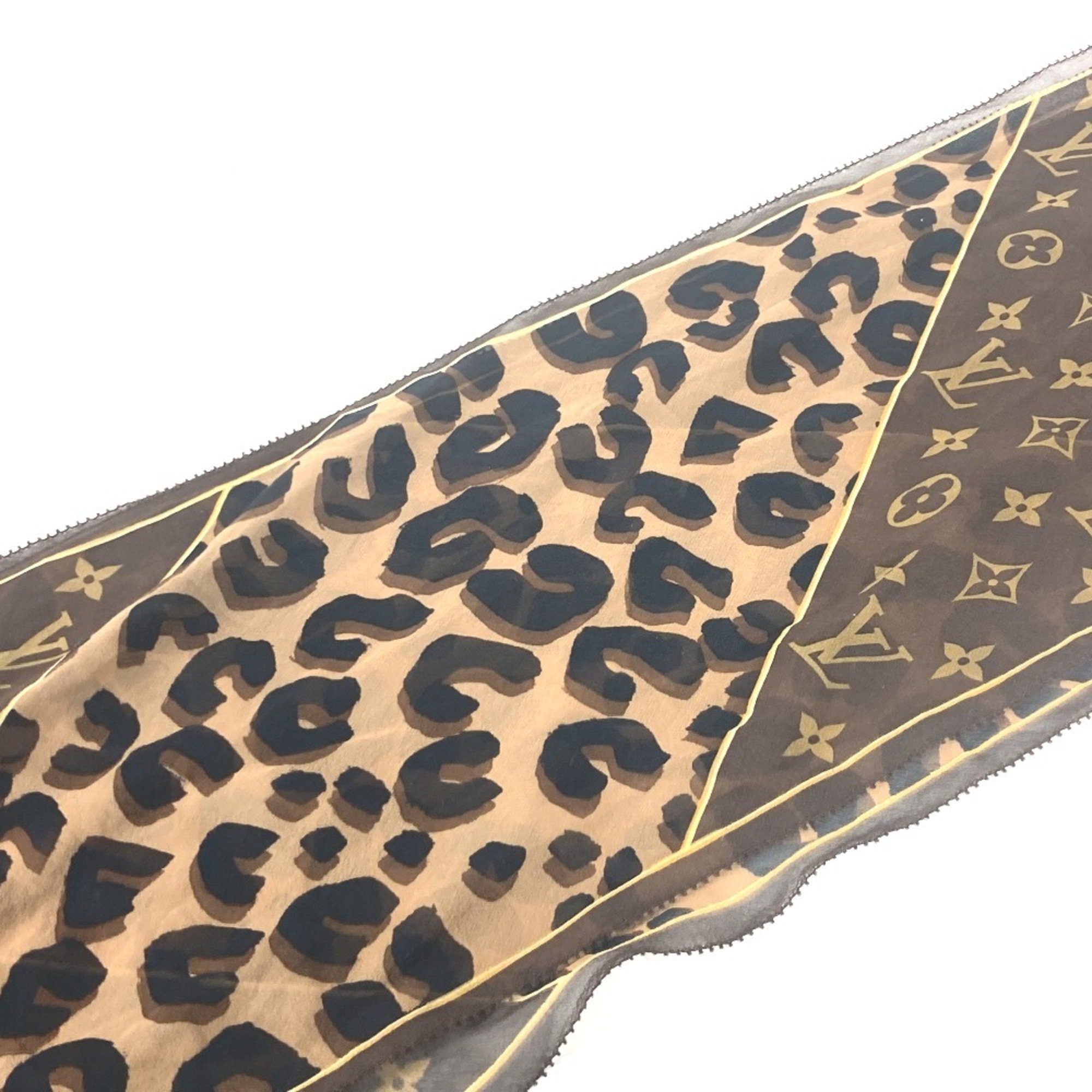 LOUIS VUITTON Louis Vuitton Monogram Leopard Print Shawl Stole Silk Women's Brown