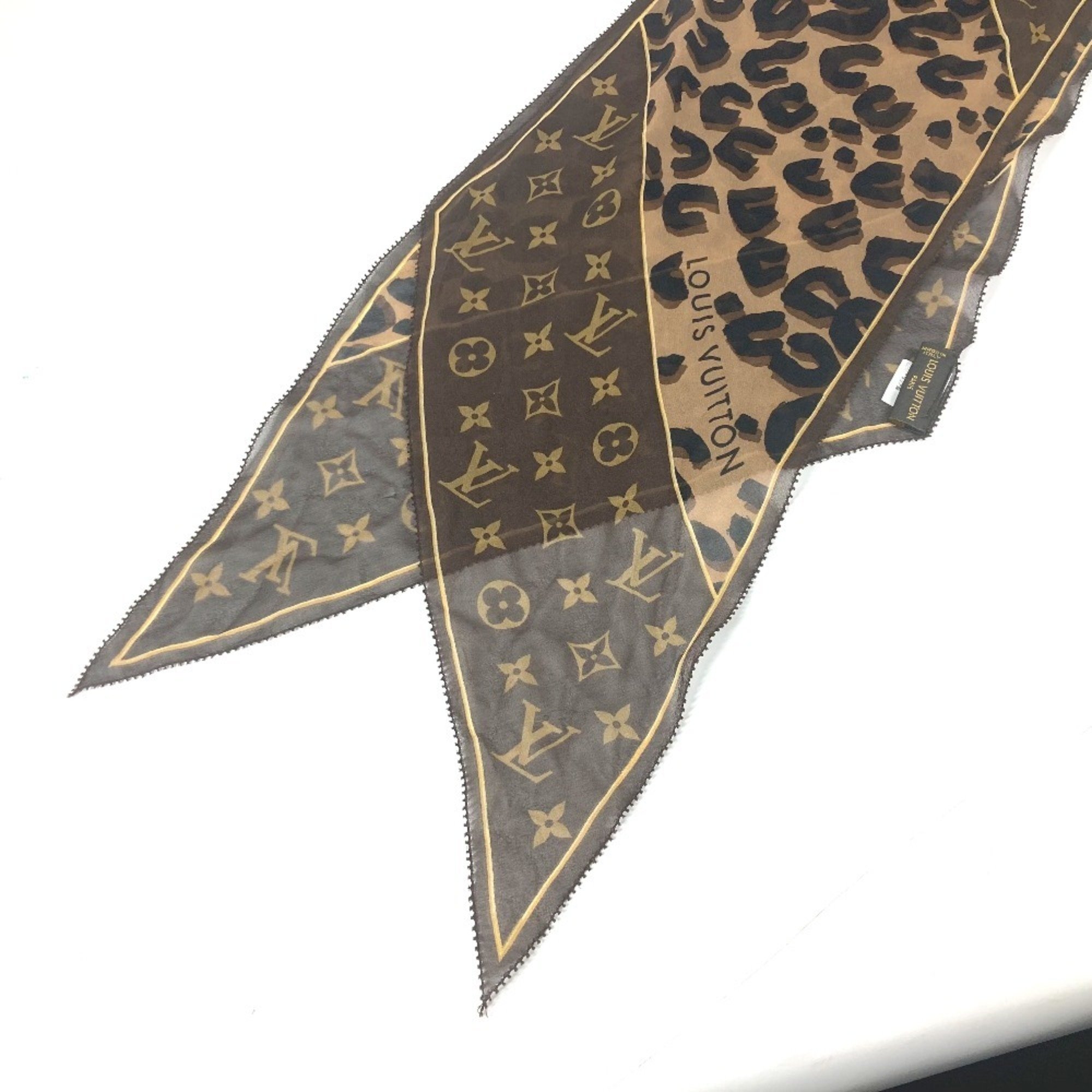 LOUIS VUITTON Louis Vuitton Monogram Leopard Print Shawl Stole Silk Women's Brown