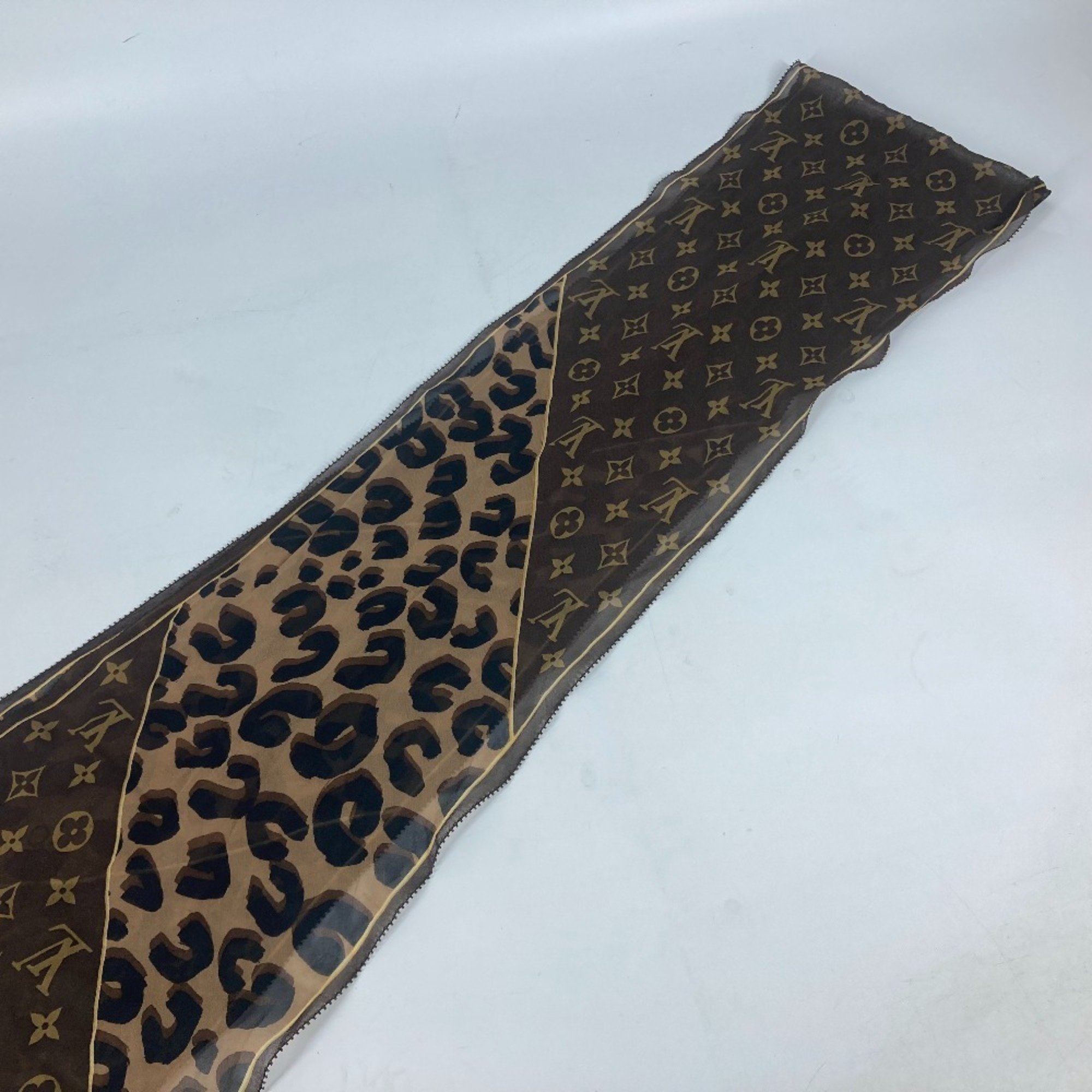 LOUIS VUITTON Louis Vuitton Monogram Leopard Print Shawl Stole Silk Women's Brown