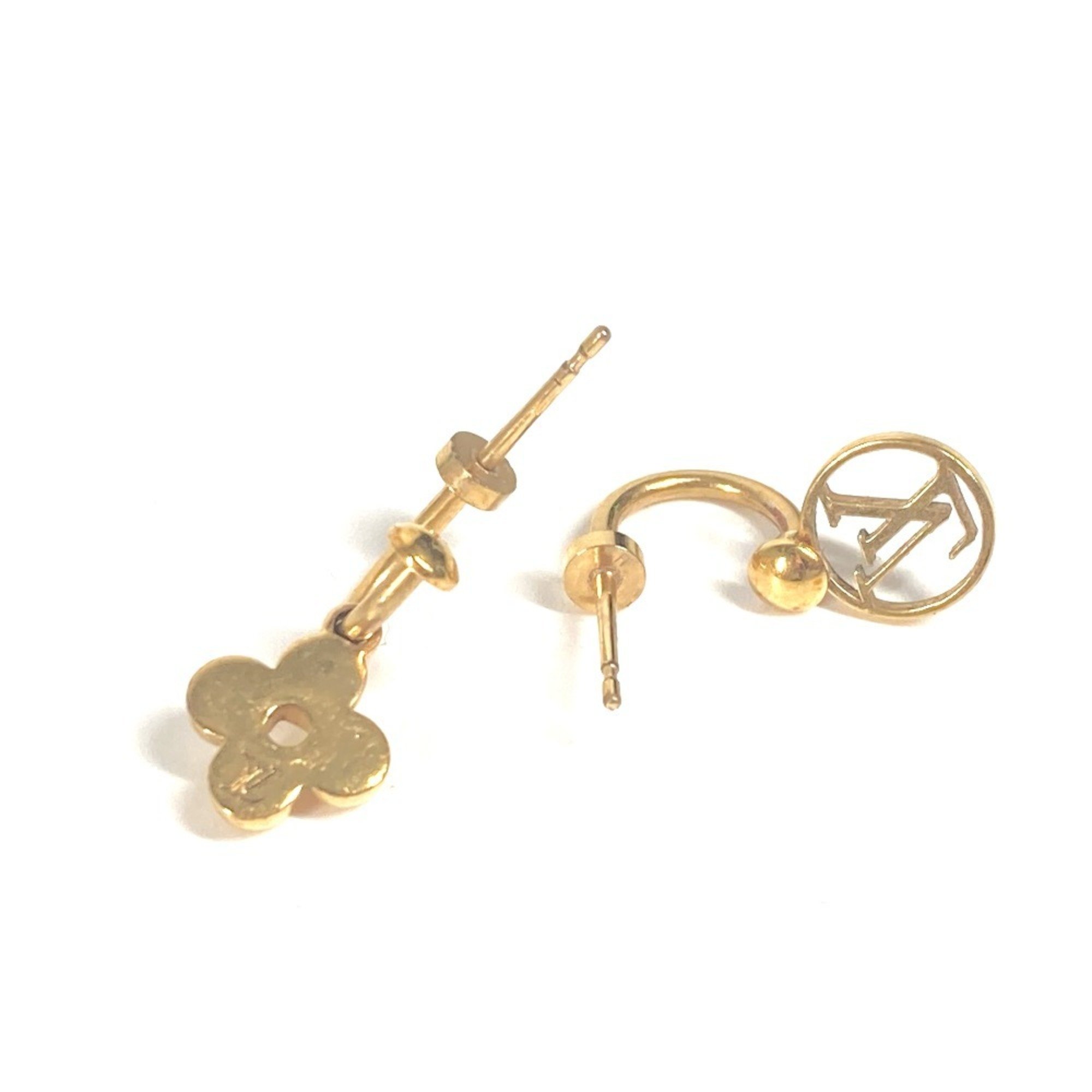 LOUIS VUITTON M64859 Monogram Flower Earrings Blooming Metal Women's Gold