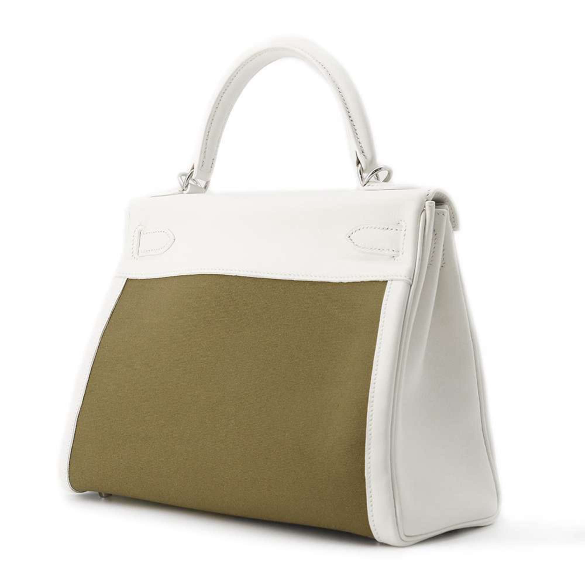 Hermes handbag Kelly 28 in-stitched white khaki Veau Gulliver Toile Gibéchere □K stamp 2way