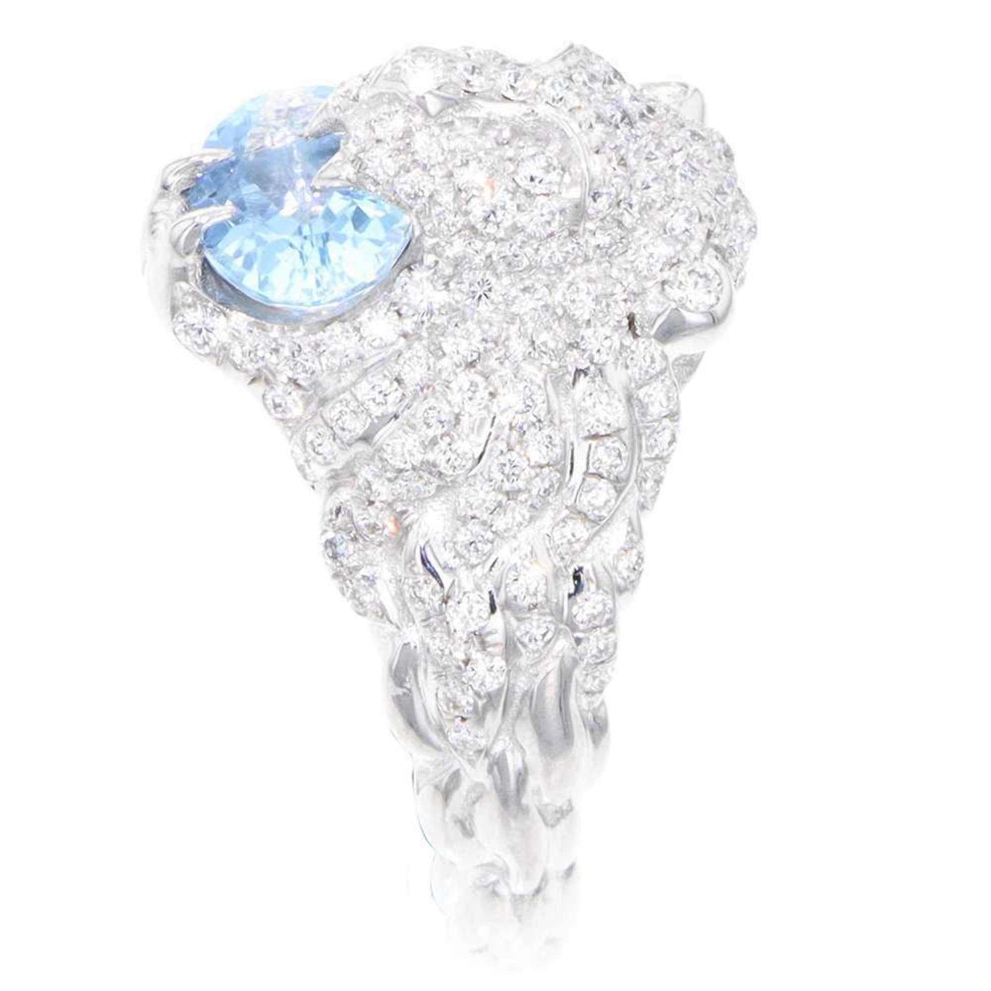 Gucci Ring Lion Head Aquamarine Diamond K18WG Size GUCCI