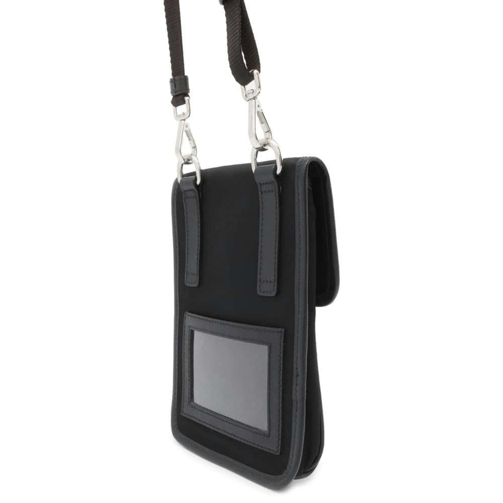 Prada Shoulder Bag Phone Holder Triangle Nylon Leather 2ZH109 PRADA Smartphone Case Black