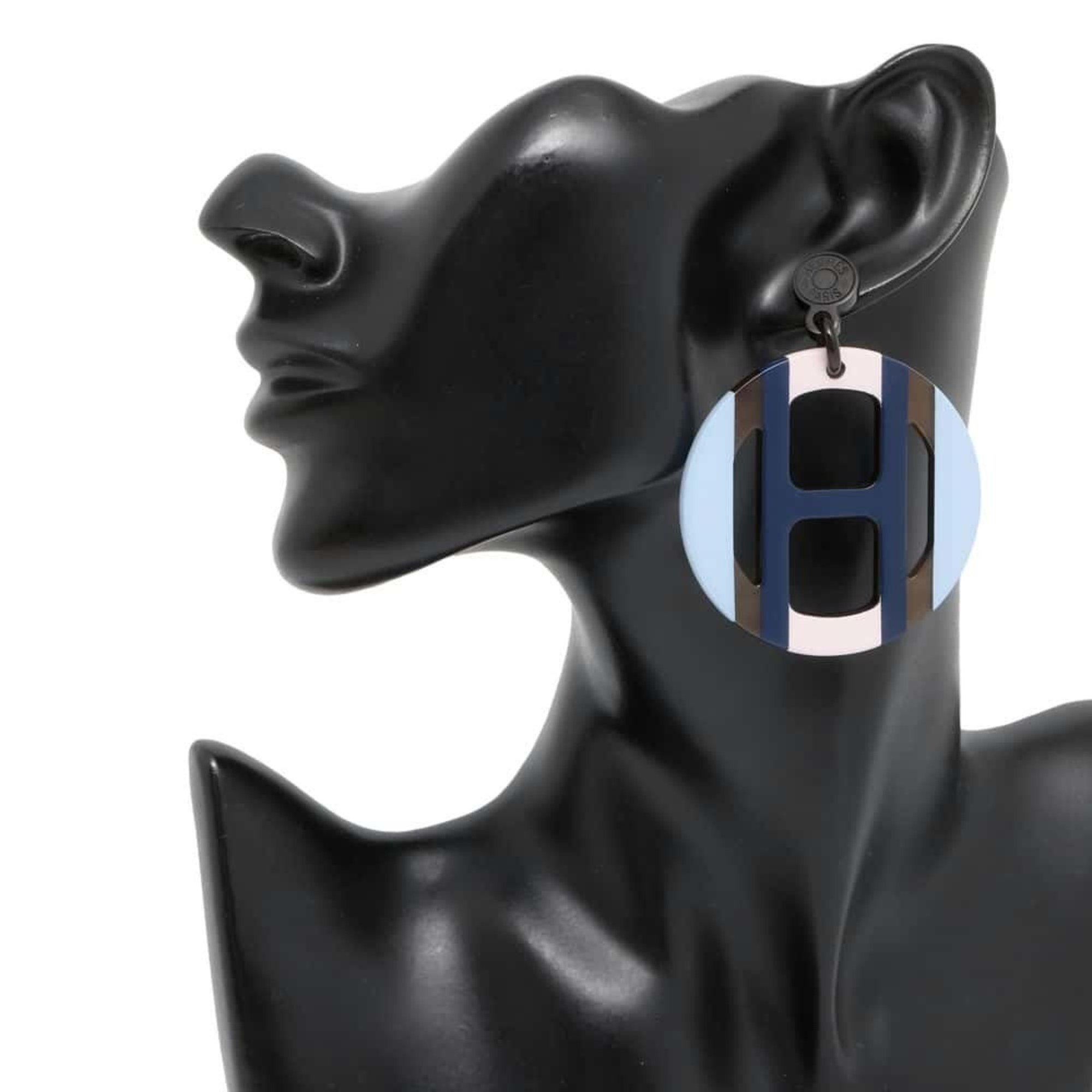 Hermes earrings H Equipe buffalo horn HERMES