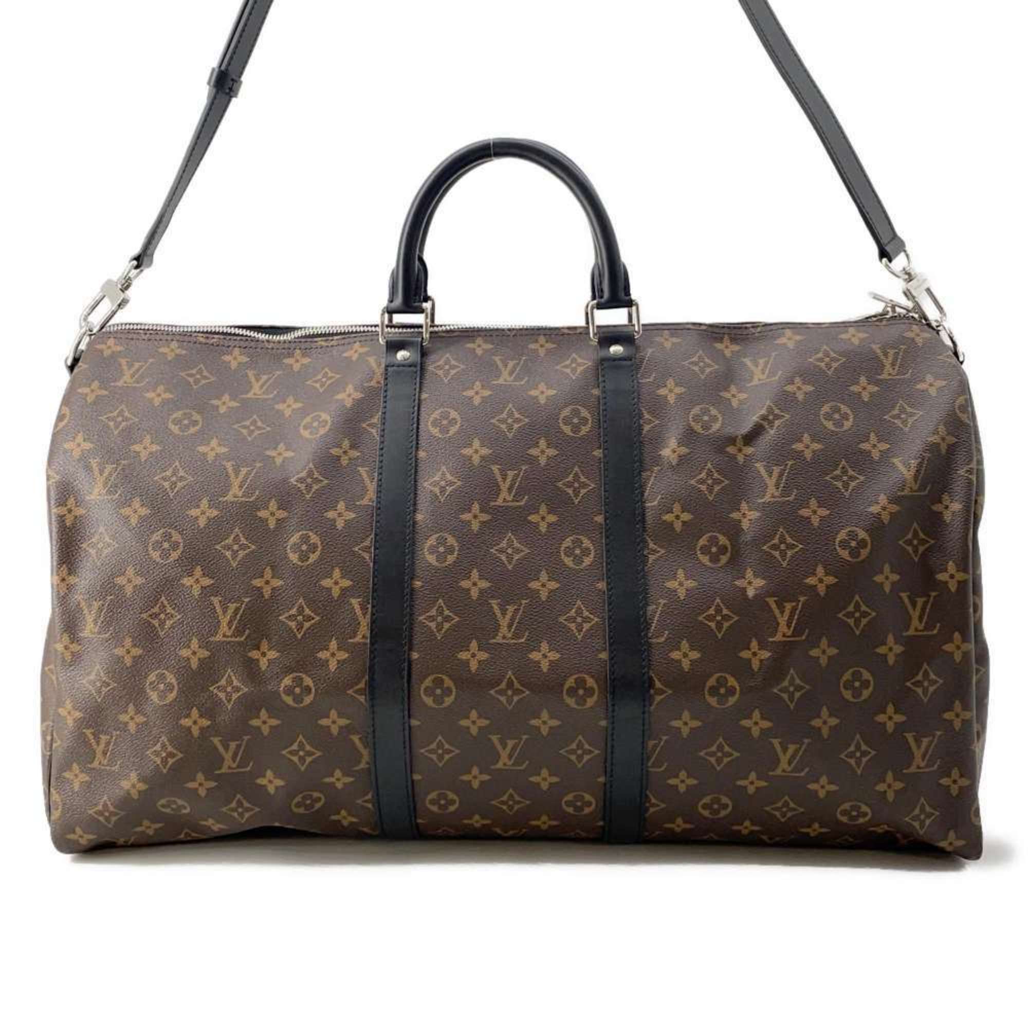 Louis Vuitton Boston Bag Monogram Macassar Keepall Bandouliere 55 M56714 LOUIS VUITTON Black