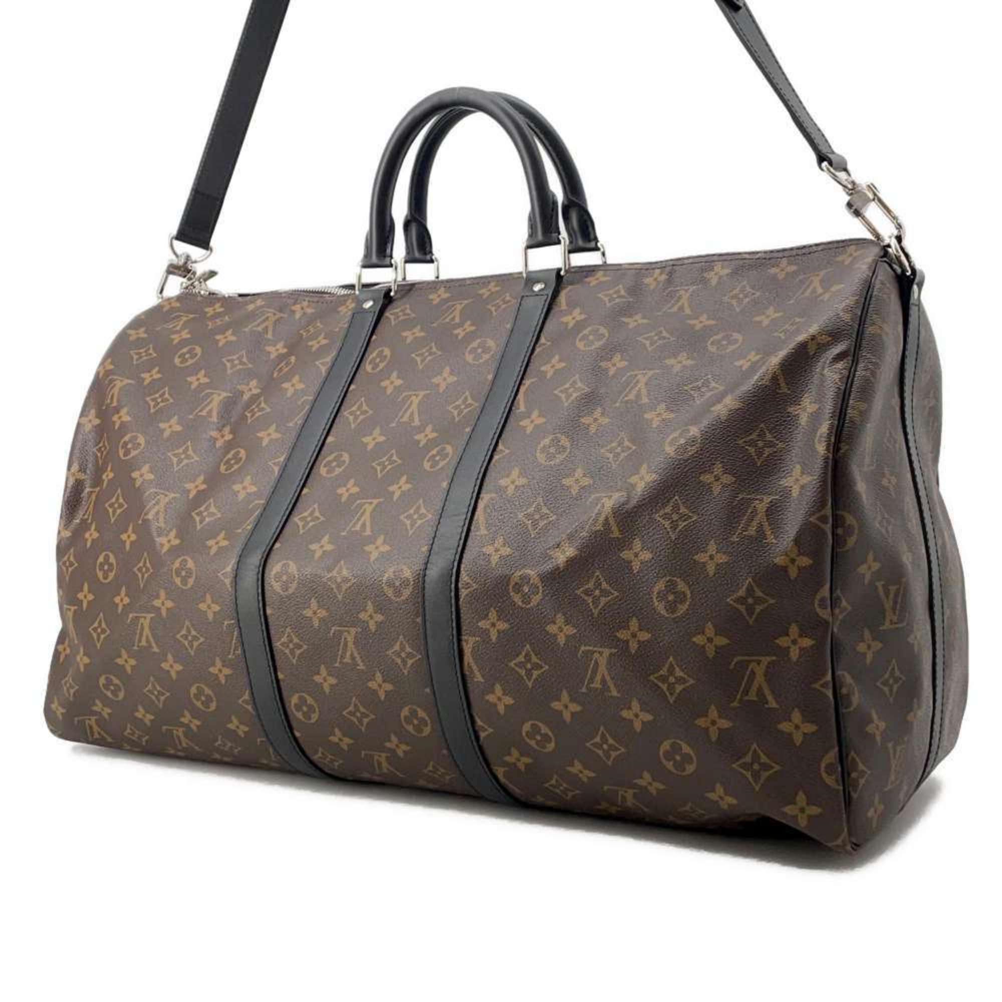 Louis Vuitton Boston Bag Monogram Macassar Keepall Bandouliere 55 M56714 LOUIS VUITTON Black