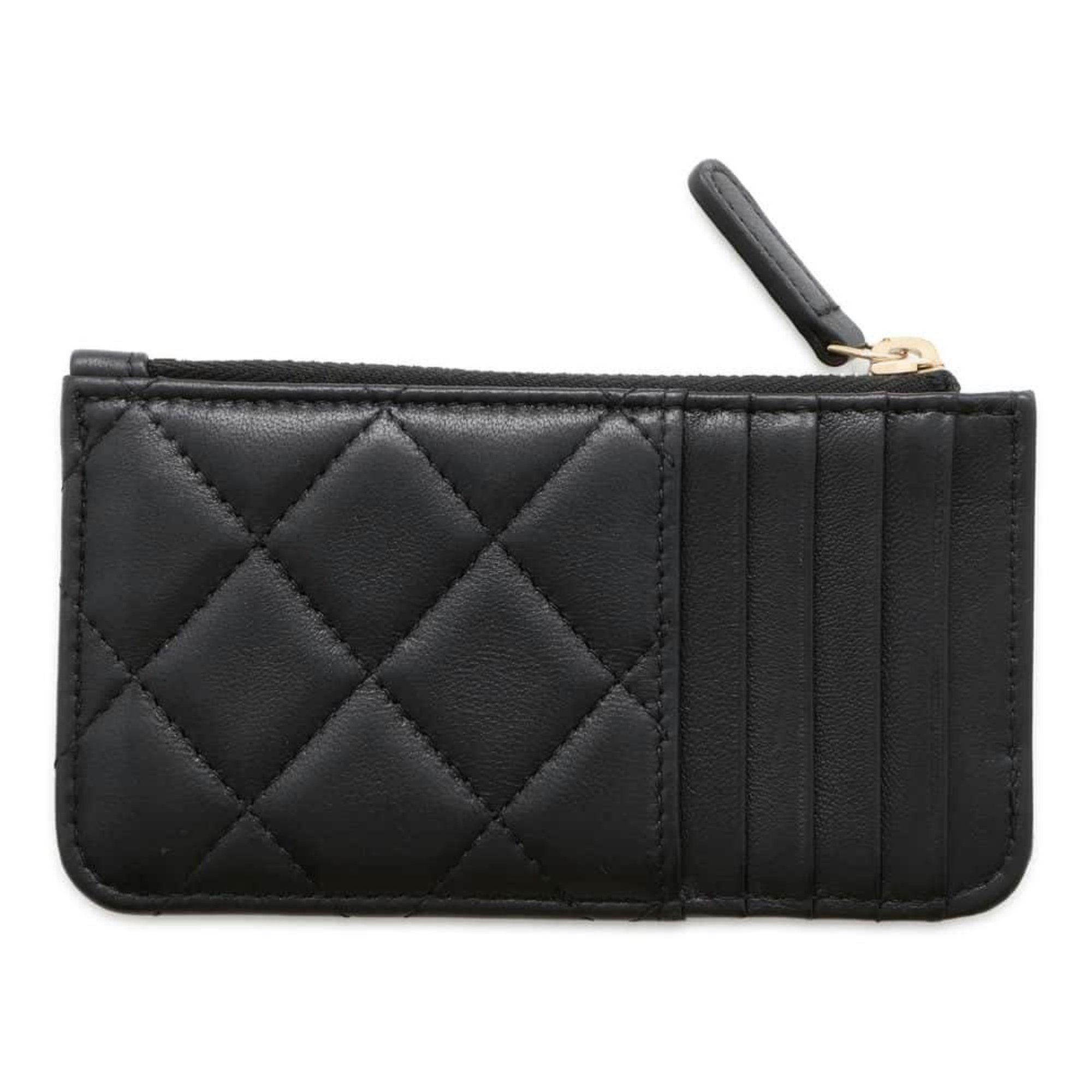 Chanel Business Card Holder/Card Case Matelasse Coco Mark Classic Zip Quilted Caviar Skin AP2570 Black