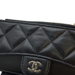 Chanel Business Card Holder/Card Case Matelasse Coco Mark Classic Zip Quilted Caviar Skin AP2570 Black