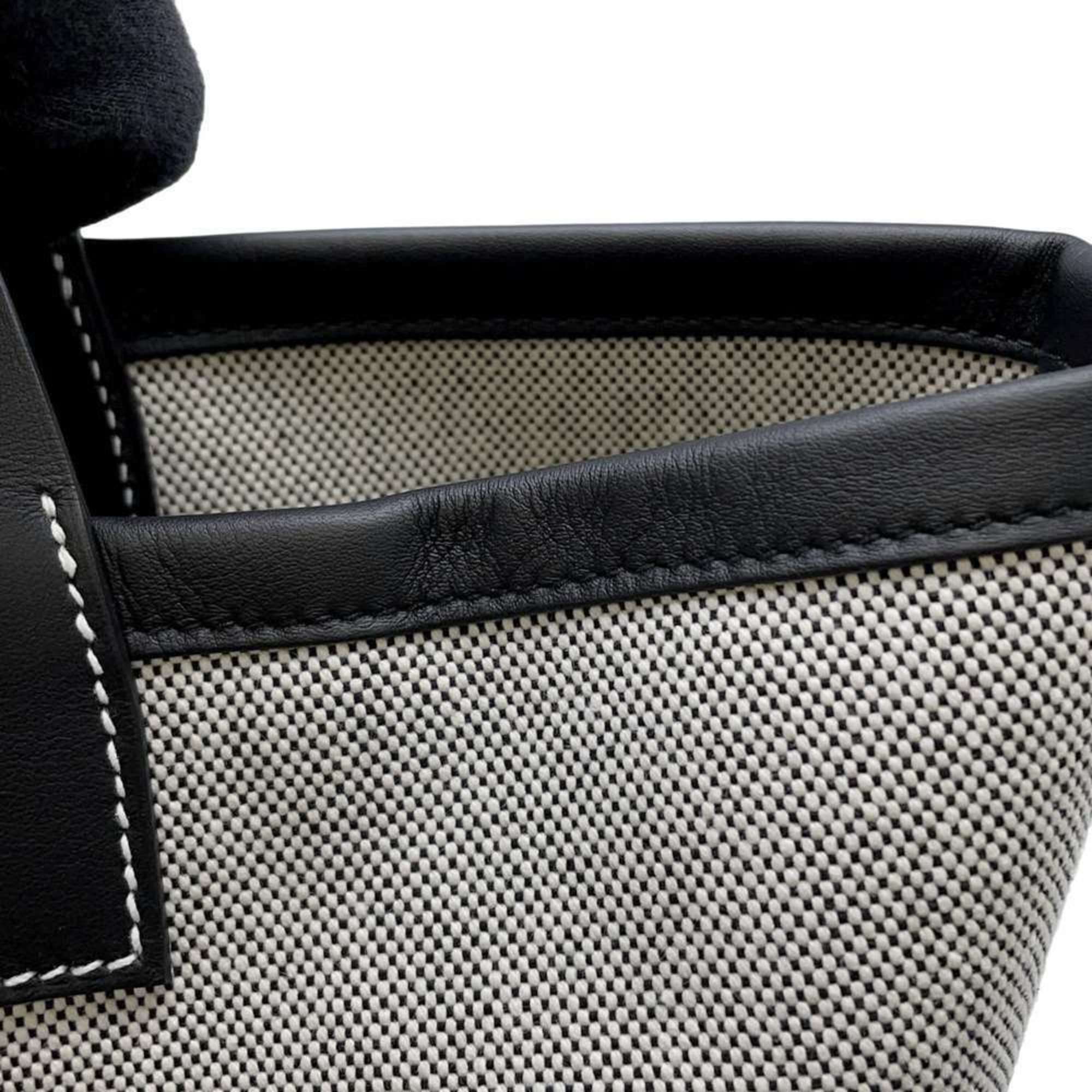 Hermes Tote Bag Steeple 25 Black Grey Toile H Swift U Stamp