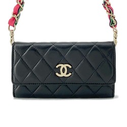 Chanel Chain Wallet Matelasse Coco Mark Lambskin CHANEL Black