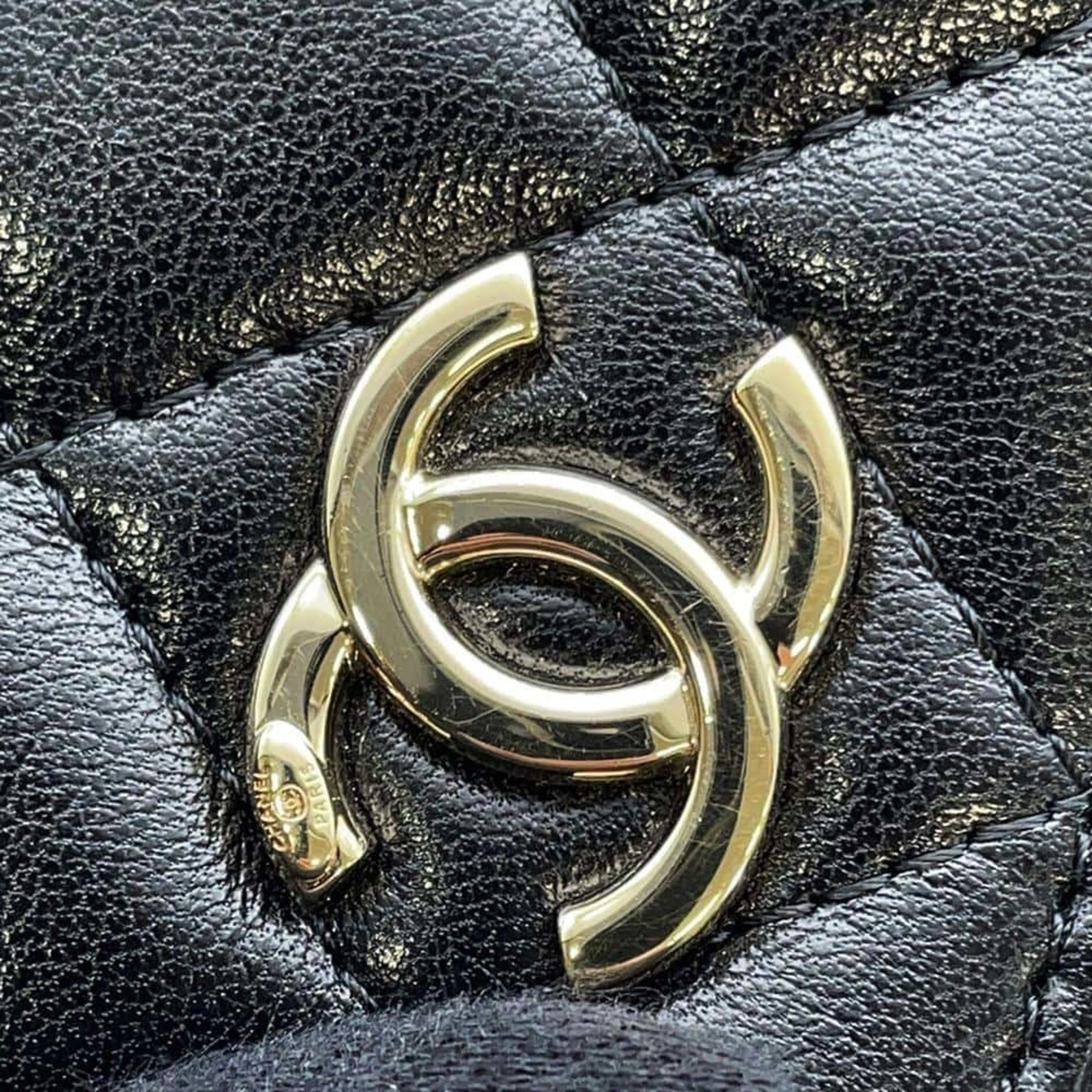 Chanel Chain Wallet Matelasse Coco Mark Lambskin CHANEL Black