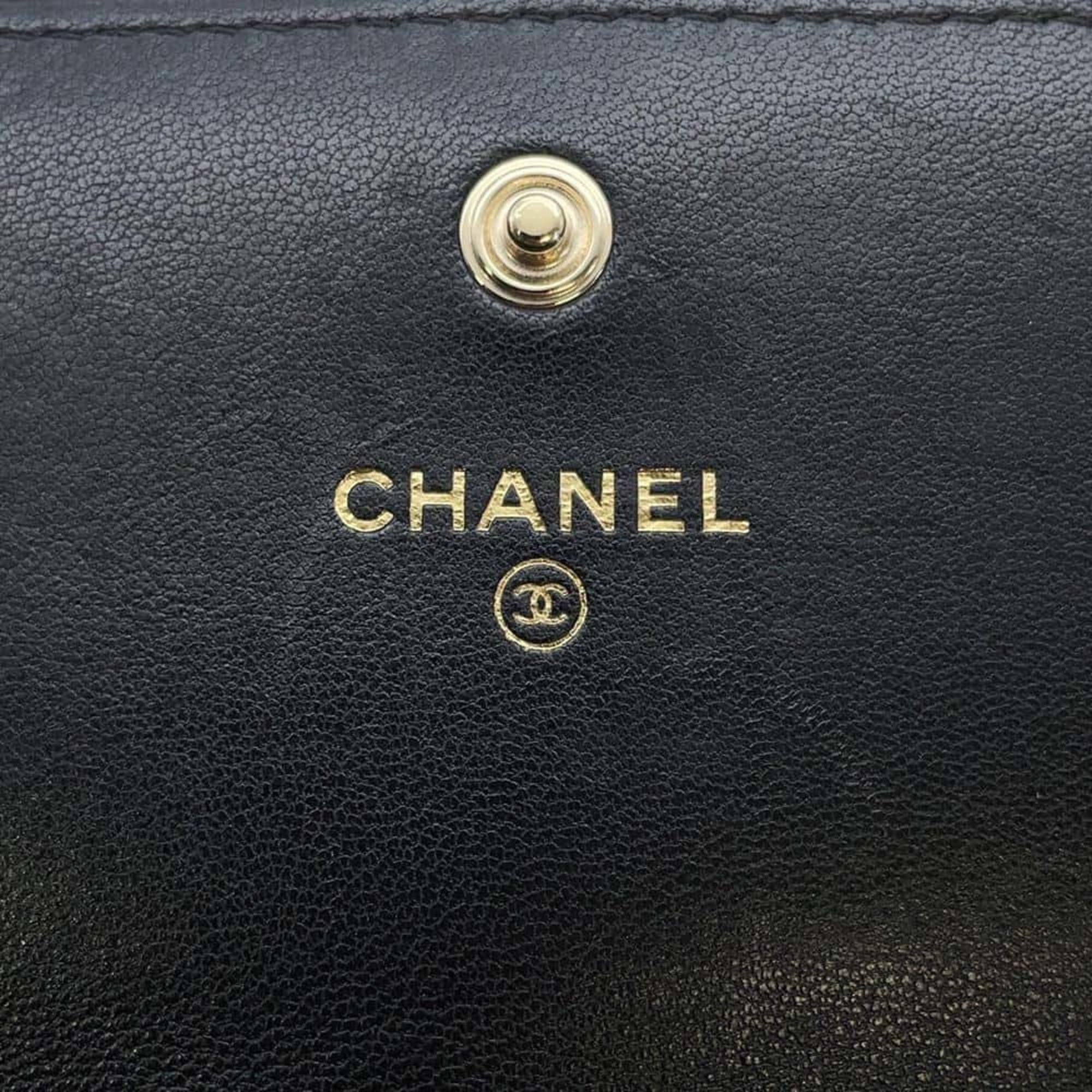 Chanel Chain Wallet Matelasse Coco Mark Lambskin CHANEL Black