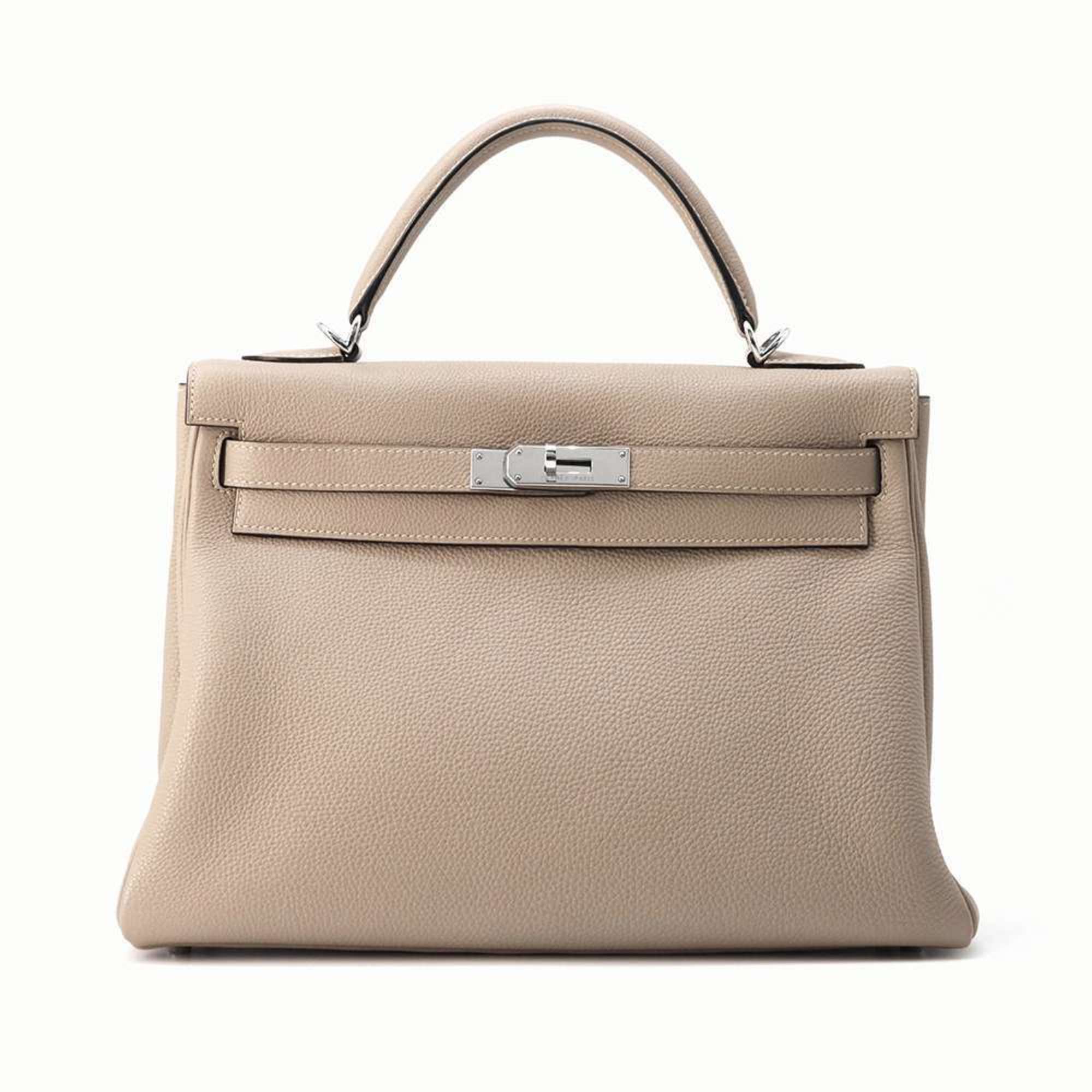 Hermes handbag Kelly 32, in-stitched, Tourtiere grey, J stamp, 2-way shoulder bag