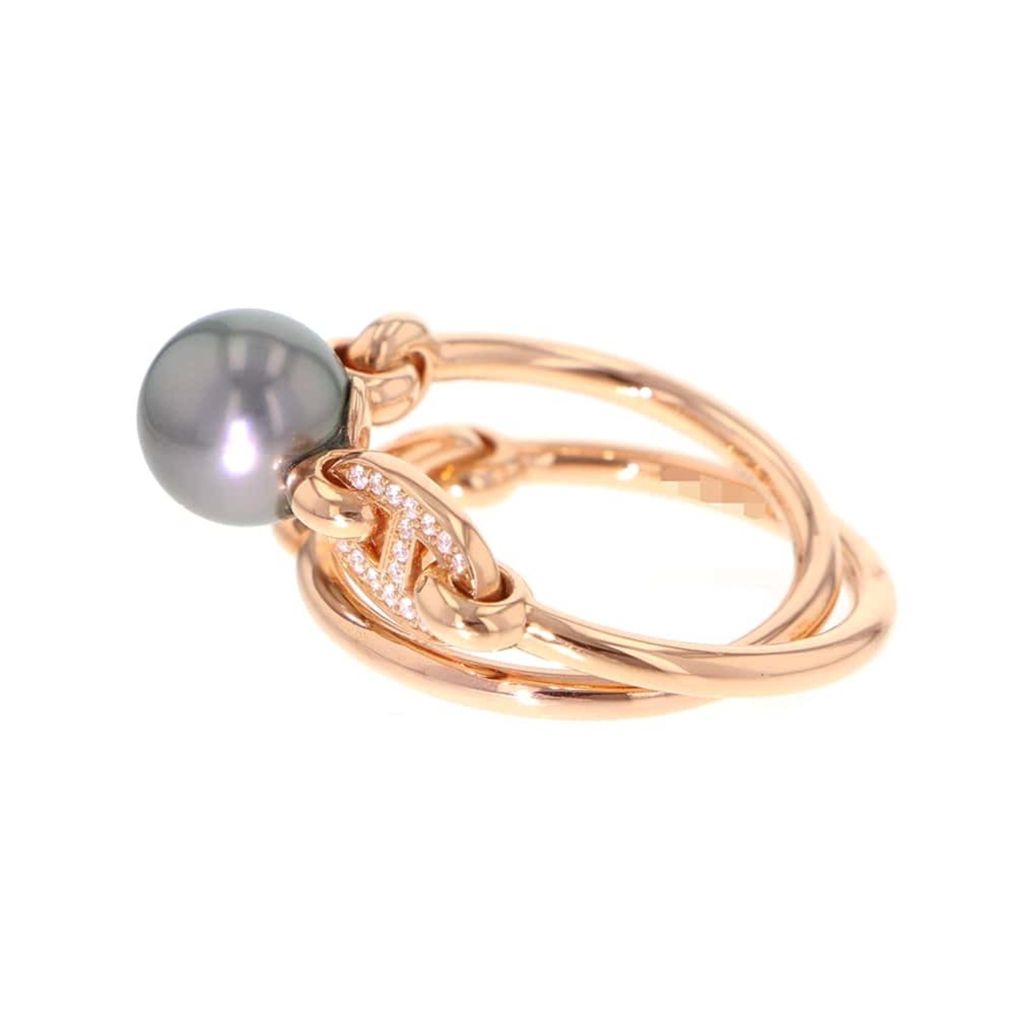 Hermes Ring Albertine Chaine d'Ancre Black Pearl Diamond K18PG Pink Gold Size 53