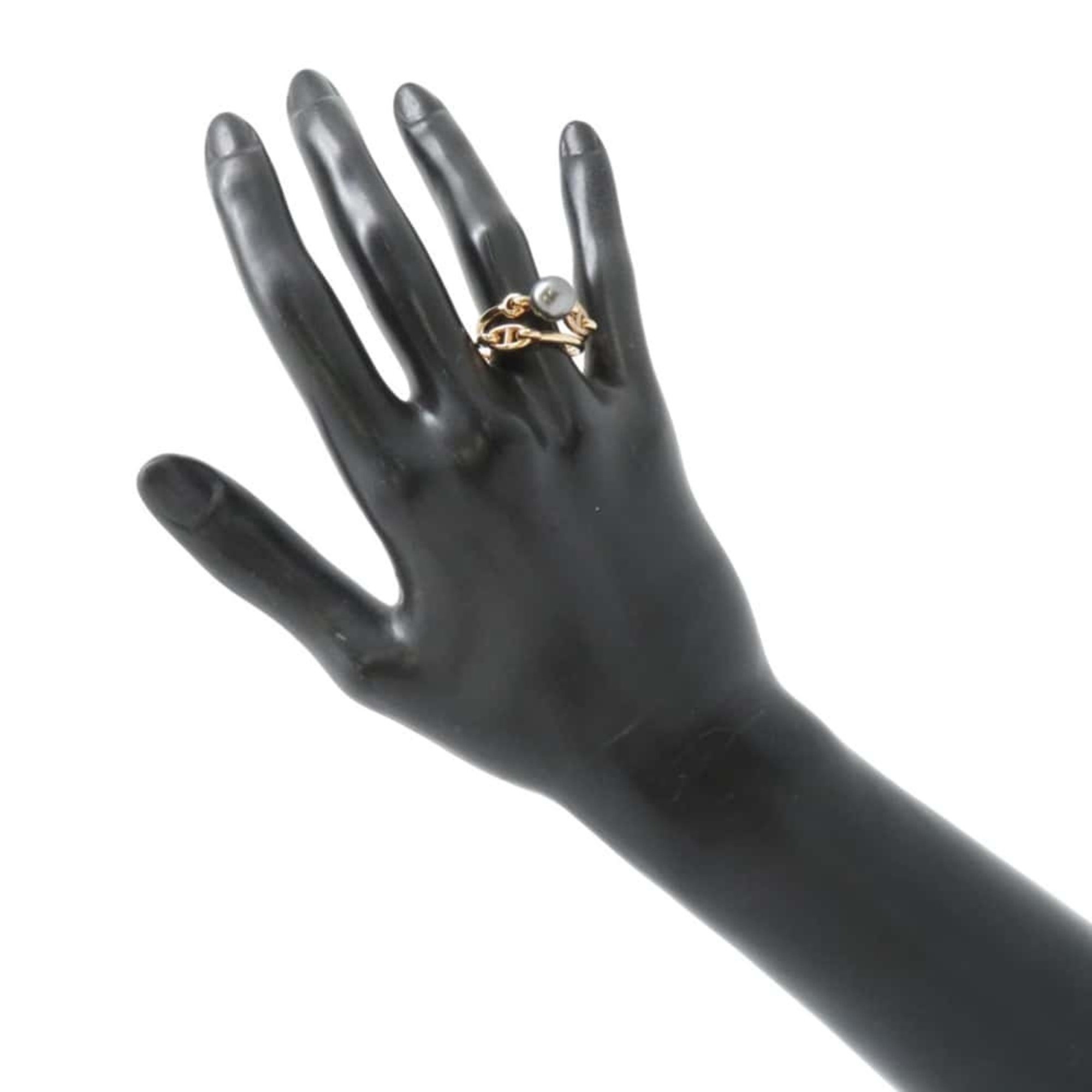 Hermes Ring Albertine Chaine d'Ancre Black Pearl Diamond K18PG Pink Gold Size 53