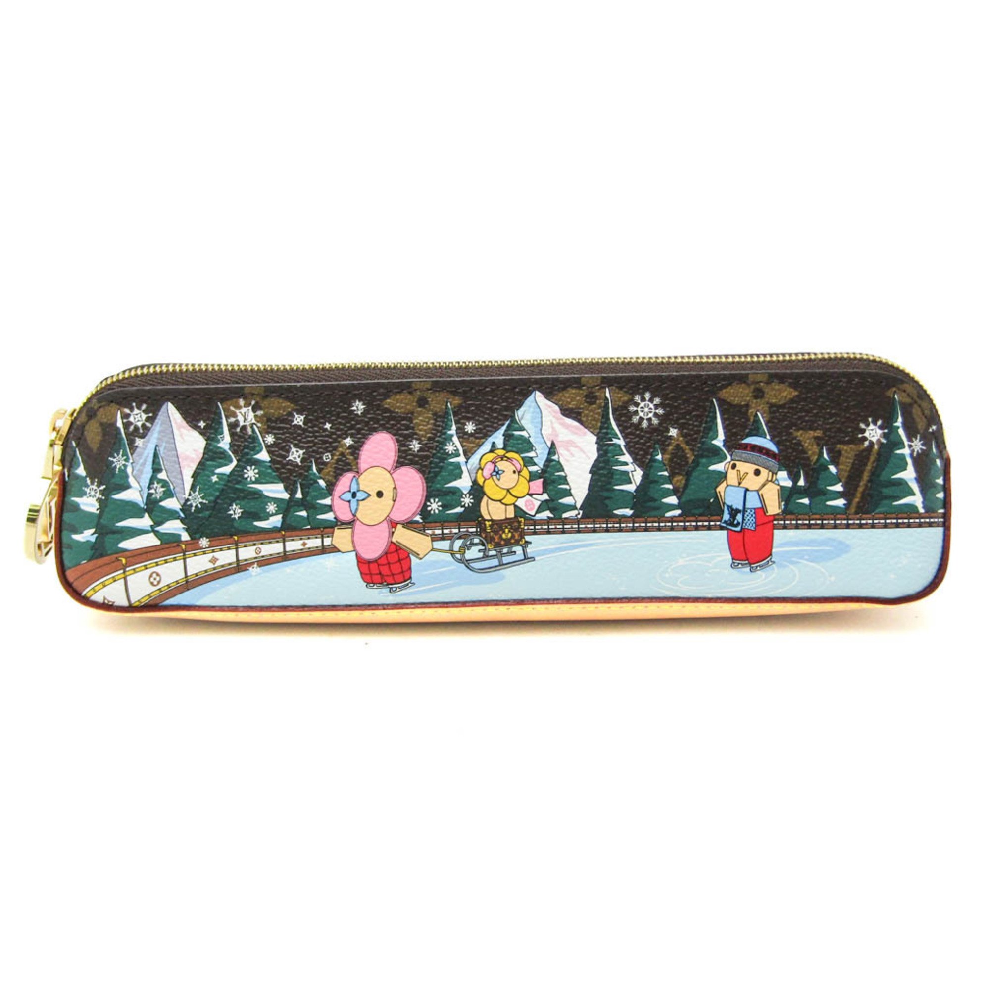 Louis Vuitton Monogram Pen Case (Brown,Multi-color) Elizabeth Pencil Pouch Ice Skating Xmas GI0947